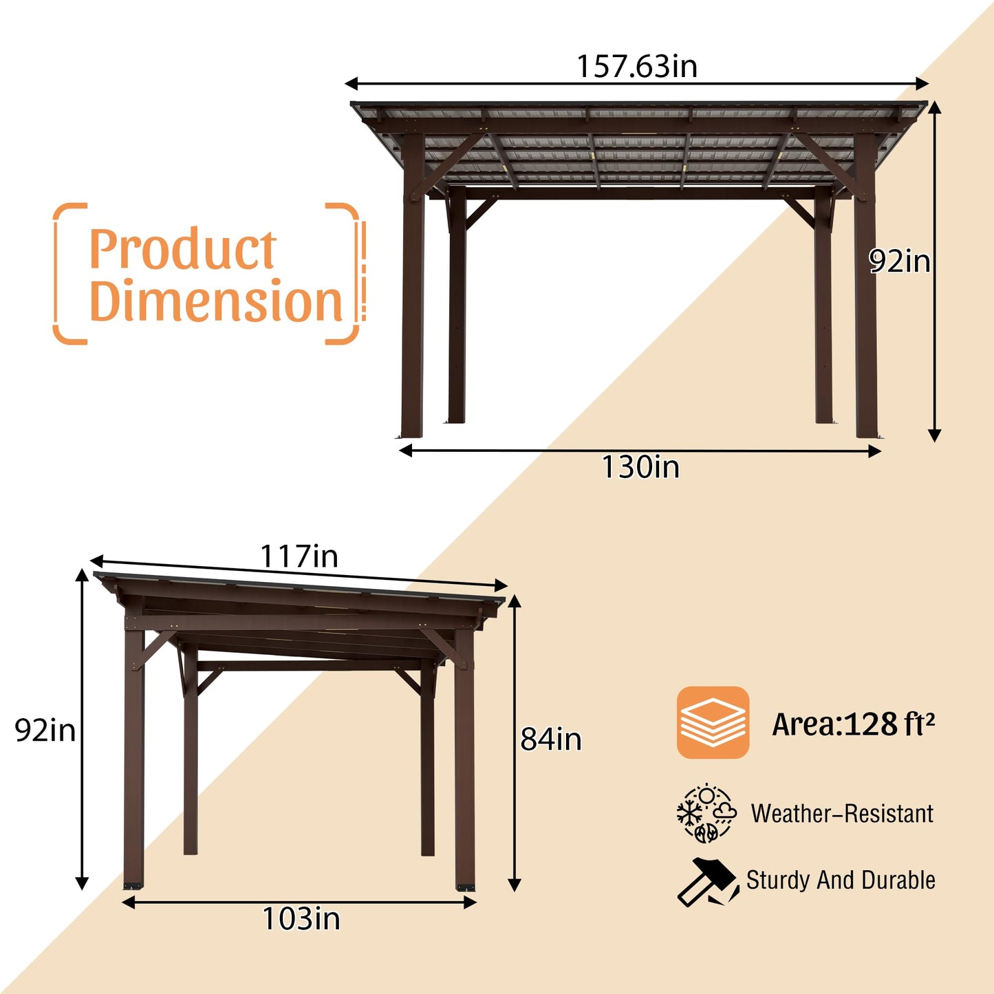 KEIKI 13.1' x 10' Wooden Grill Gazebo Metal Roof, Bulbs, Bar Counters, Patio Hardtop Grill Pergola, BBQ Canopy for Lawn, Garden, Outdoor Patio, Backyard