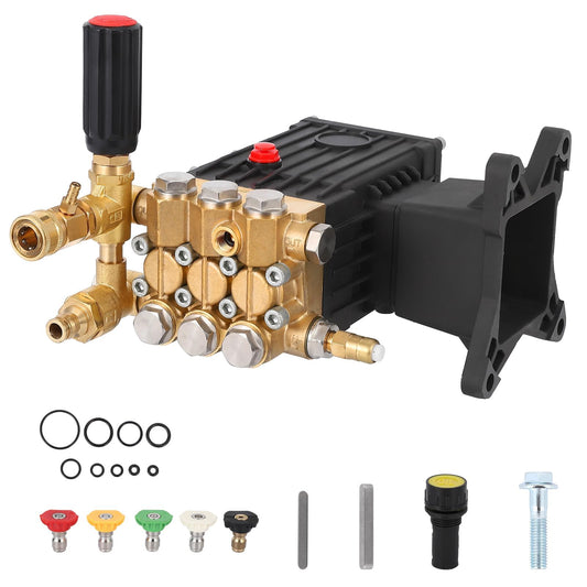 4000 PSI Power Washer Pump, 4.4 GPM, 1" Horizontal Shaft, Heavy-Duty Triple Plunger, Universal Replacement for Gas Pressure Washer Pumps, Adjustable Valve, Fits Most Major Models, Complete Kit