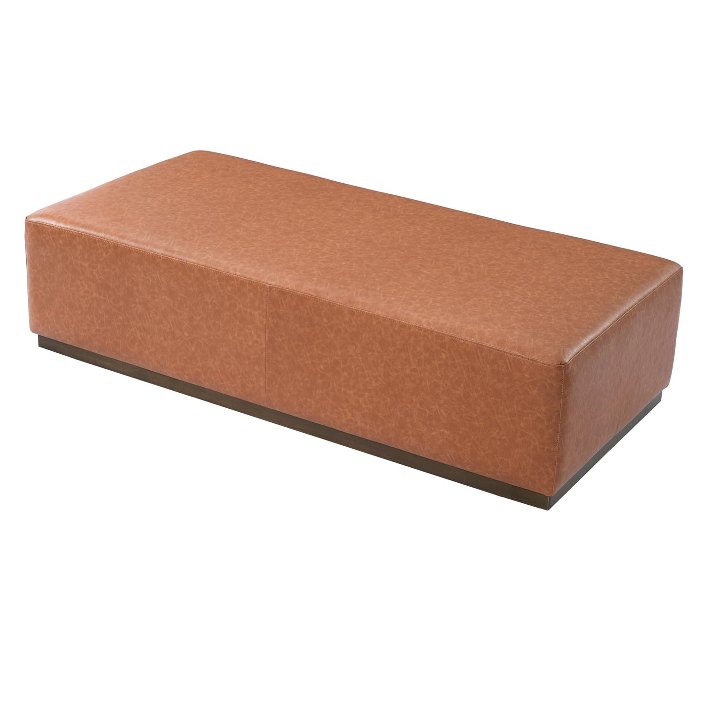 Christopher Knight Home Terra Faux Leather Upholstered Ottoman Bench, Wooden Sofa Foot Stools, PU Rectangular Pouf Coffee Table, Living Room Sofa Extra Seat, Tan Brown