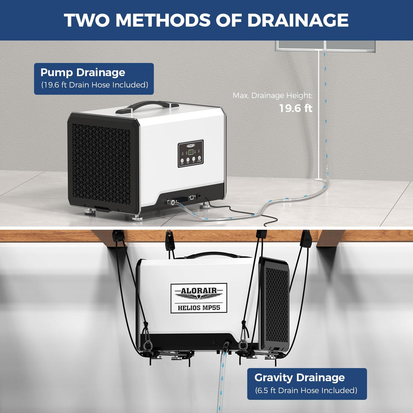 ALORAIR 120 PPD Commercial Dehumidifier with Pump, Crawl Space Dehumidifier for Up to 1,500 Sq. Ft., Portable Industrial Water Damage Unit for Basement, Home, Garage, Attic, 6-Year Limited Warranty
