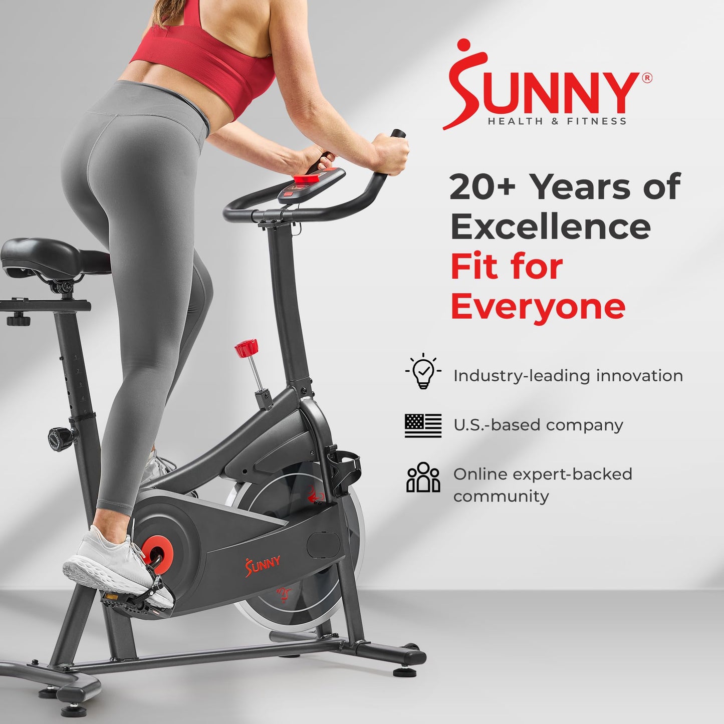 Sunny Health & Fitness Nova Smart Indoor Cycling Bike – Magnetic Resistance Exercise Bike with SunnyFit App, Quiet Belt Drive & Compact Home Cardio Bike for Beginners
