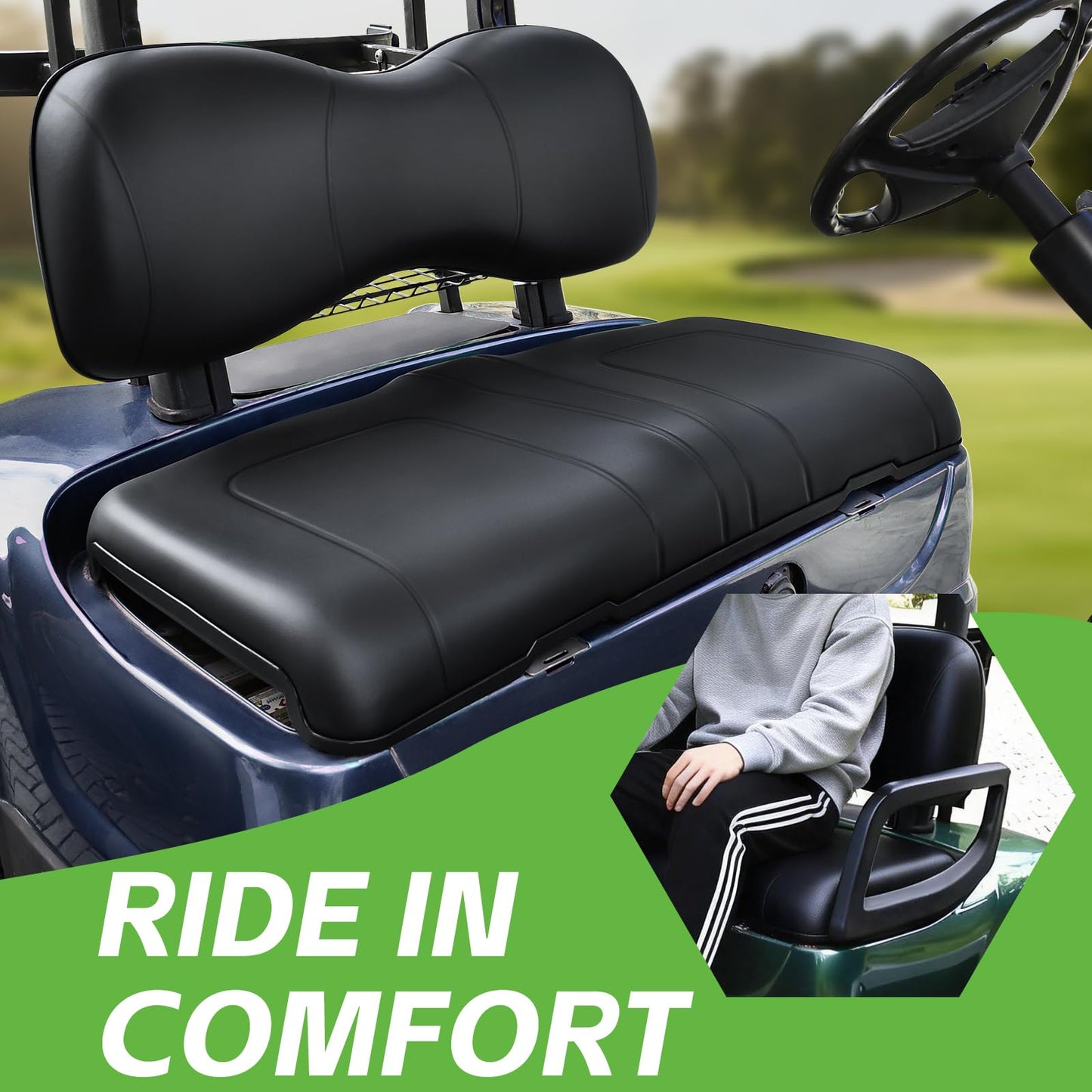 Shu-Ran Golf Cart Front Seat Bottom and Back Rest Cushion Assembly Kit Replacement for Yamaha G29/Drive 2007-2016,Black
