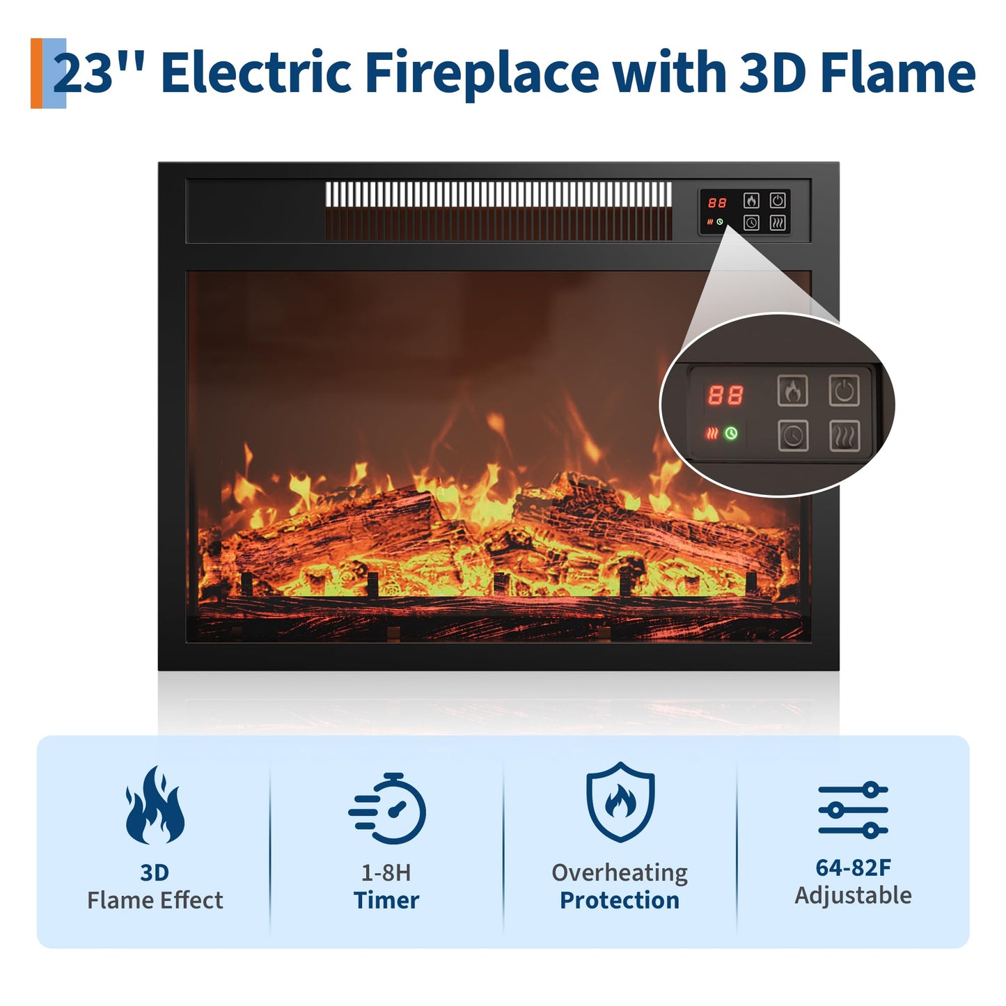 GarveeHome 71'' Fireplace TV Stand with 23'' Electric Fireplace, Mid Century TV Console, Entertainment Center with Storage for Living Room, Bedroom