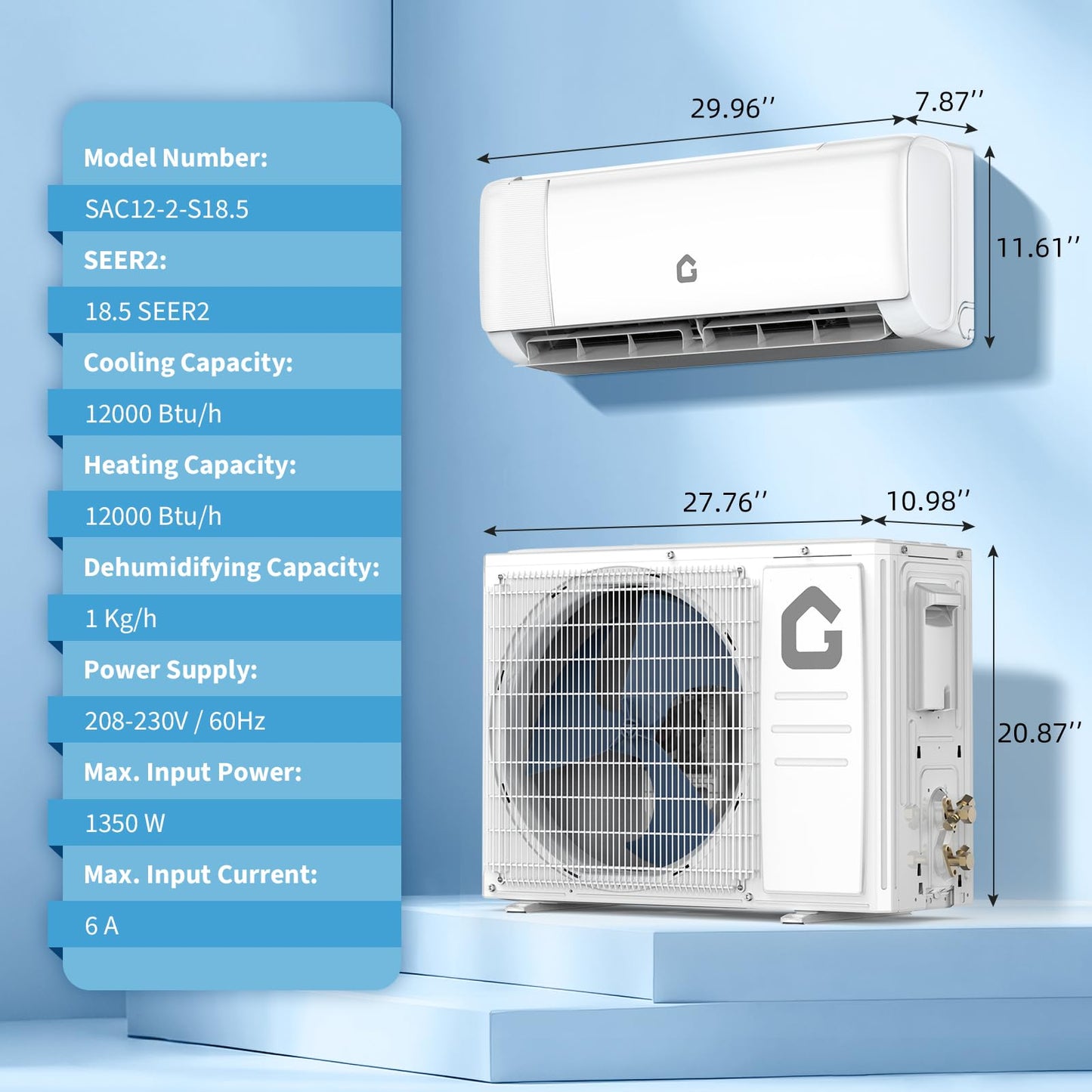 2026 New 12000 BTU Mini Split AC w/WiFi Work Alexa 18.5 SEER2 Cools Up to 750 Sq.Ft,Ductless Inverter Mini Split System w/1THeat Pump Pre-Charged &16.4 ft Installation Kit,Ultra-Quiet Energy Saving