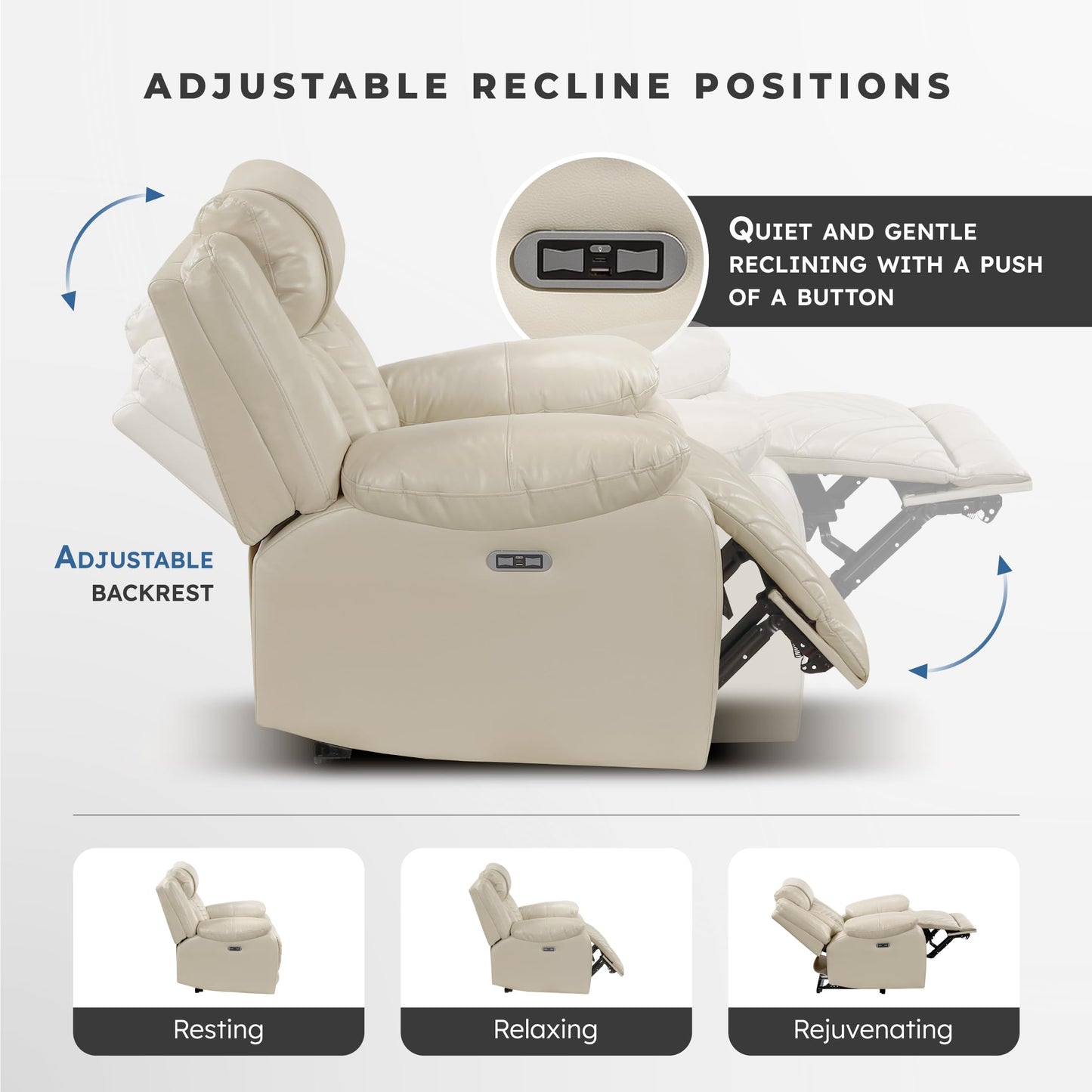 Lexicon Wall Hugger Power Double Reclining Loveseat with Console, Faux Leather Home Theater Seating with LED Lighting, Charging Ports, Bluetooth Speaker Wireless, Cup Holders, Hidden Storage, Beige