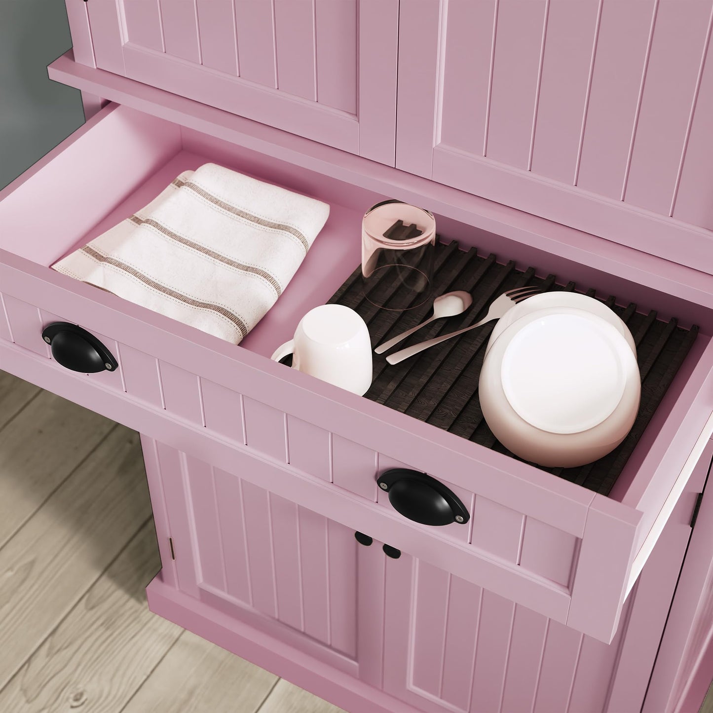 ARTPOWER 72" Tall Kitchen Pantry Storage Cabinet with Drawer and Adjustable Shelves, Pantry Cabinet for Kitchen, Bathroom or Hallway, Pink