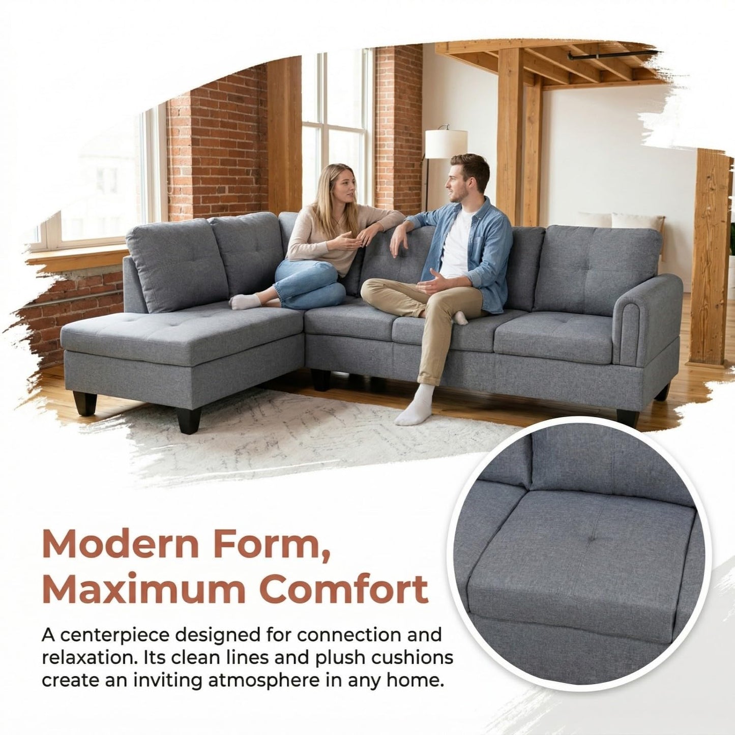 NicBex Comfy Couches for Living Room, 2-Piece 97" L-Shaped Sectional Couch with Movable Chaise, Modern Sofa Living Room Set for Apartment, Office & Bedroom, Ash Grey