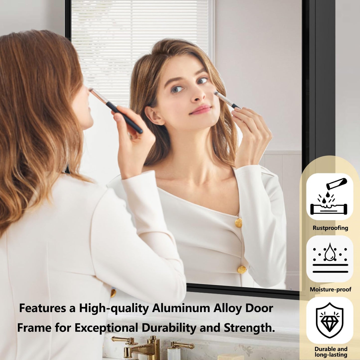 FOMAYKO 24x30 Inch Bathroom Medicine Cabinet with Mirror – Brushed Black Aluminum Frame, Surface Mount Single-Door Storage Cabinet, Black Bathroom Vanity Mirror Cabinet
