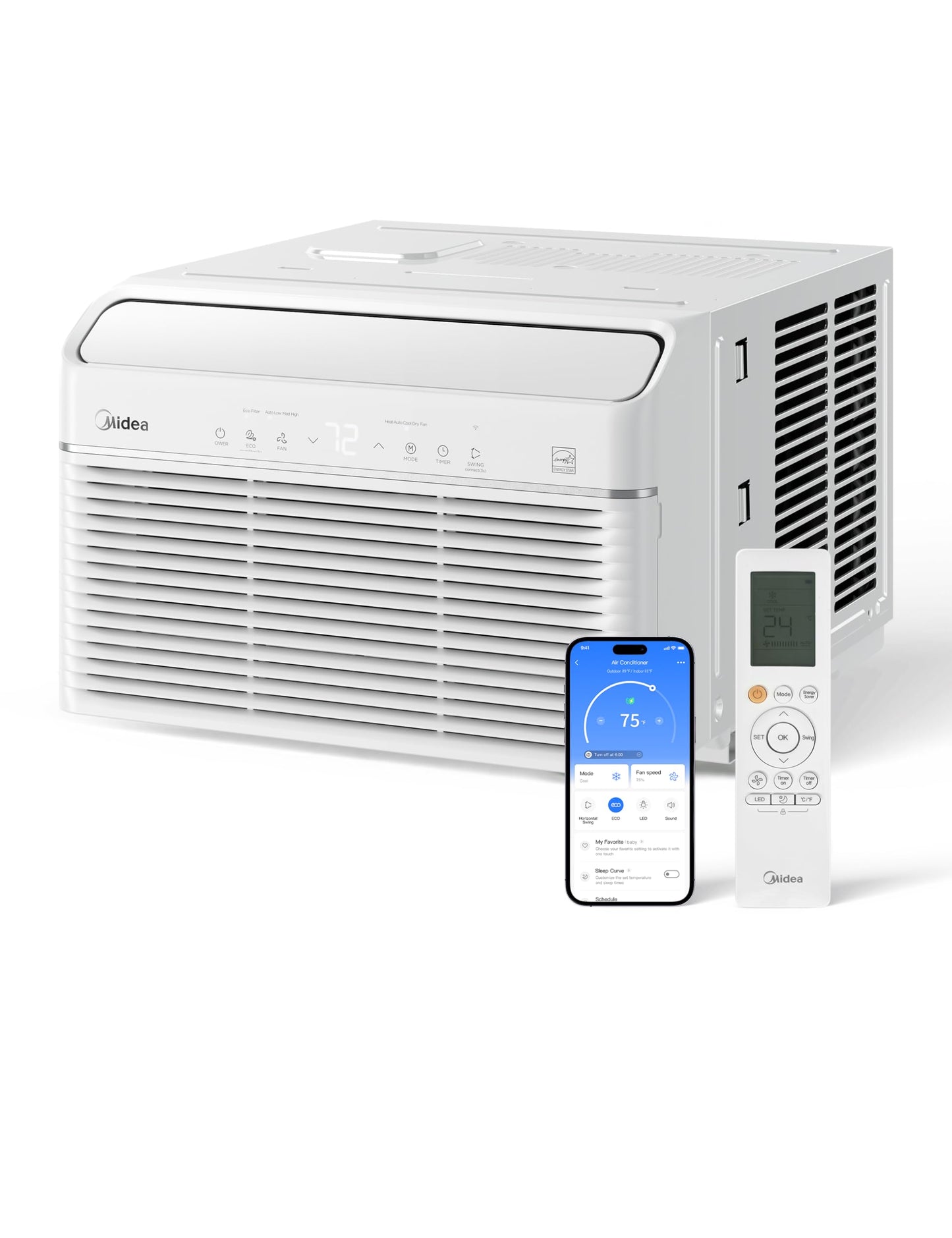 Midea Inverter Window Air Conditioner with Heat – Quiet Window AC Unit and Heat Combo with Dehumidifier – Cools up to 550 Sq. Ft. – Energy Star Rated, Smart Control, Remote, 12,000 BTU