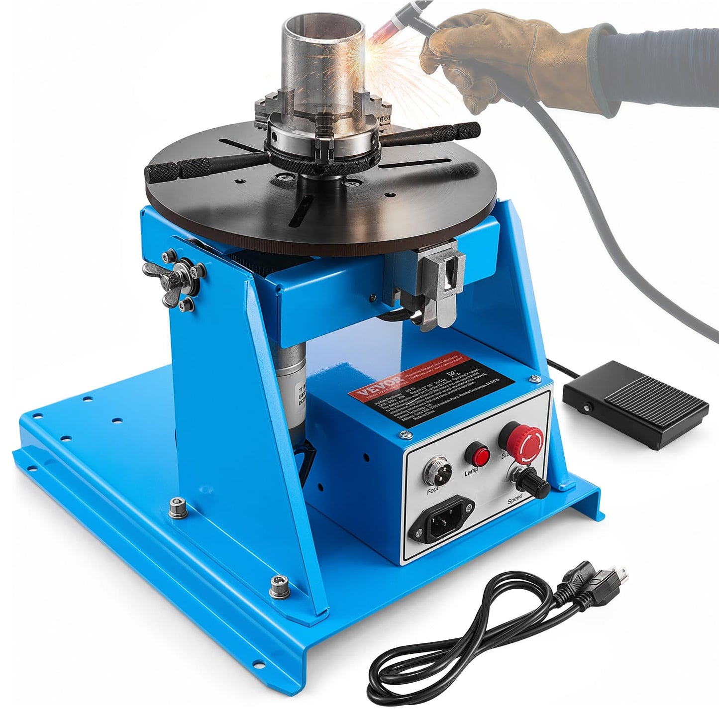 VEVOR Rotary Welding Positioner 10KG, 1-12 RPM 20W, Adjustable 0-90° Turntable with 8.1 Inch 3-Jaw Chuck, Compact Welder Machine for Precision Cutting, Grinding, Assembly, and Testing