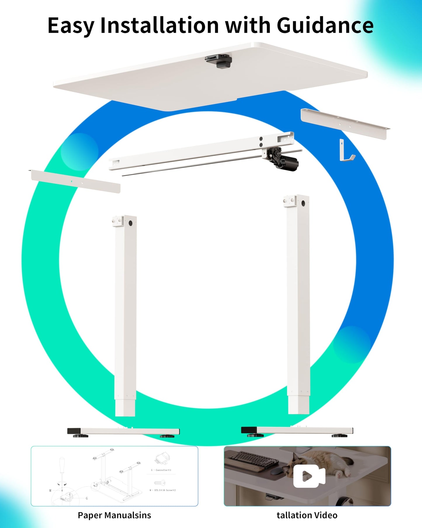 BIZUM 39.4" Small Electric Standing Desk Height Adjustable, Whole Piece Stand Up Computer Desk Work Study Writing Gaming Desks for Home Office White