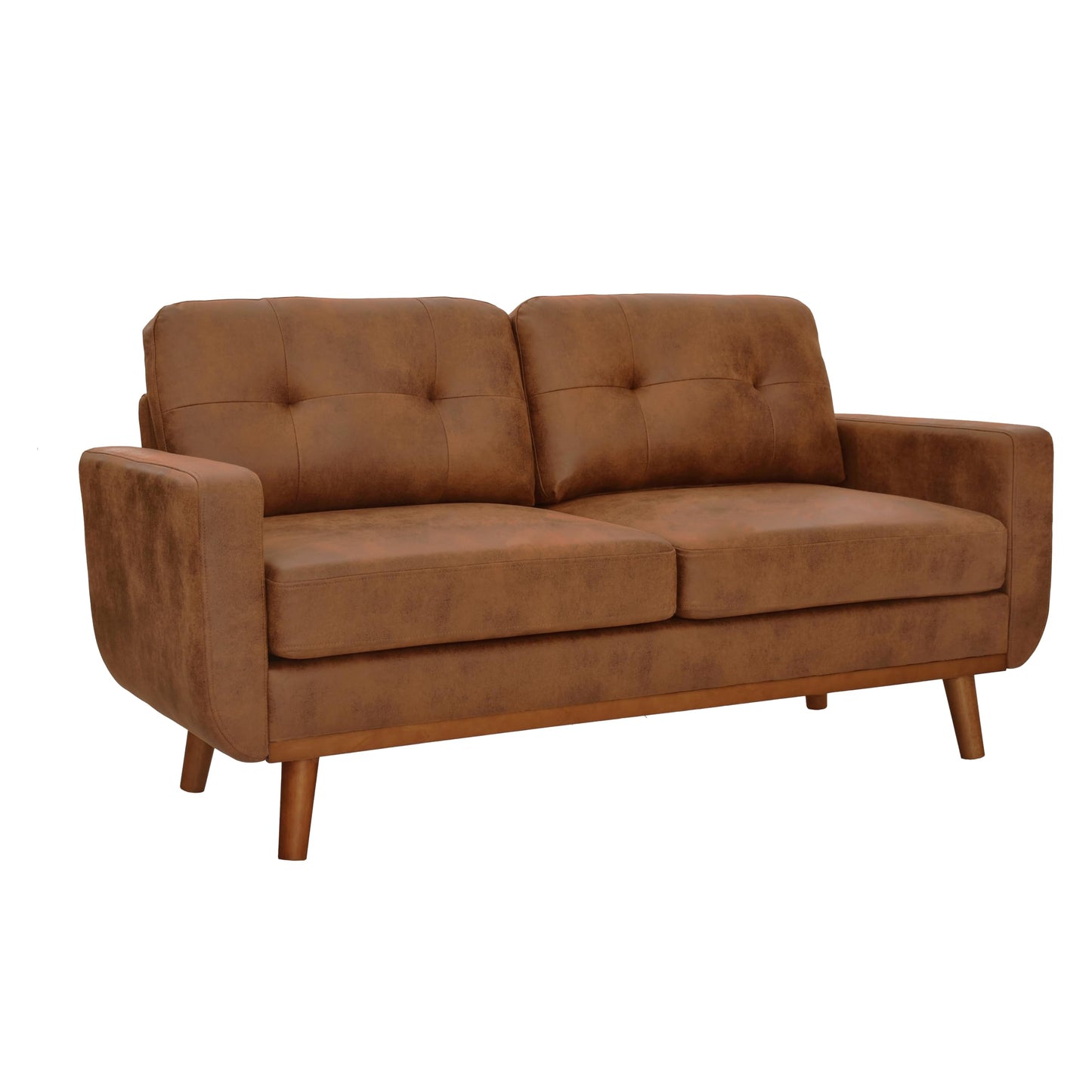 Ball & Cast 65" Loveseat Sofa,Mid Century Modern Love Seat Couches for Living Room,Button Tufted Upholstered Small Couch with Solid Wood Legs for Bedroom,Apartment,Office,Fabric,Light Brown