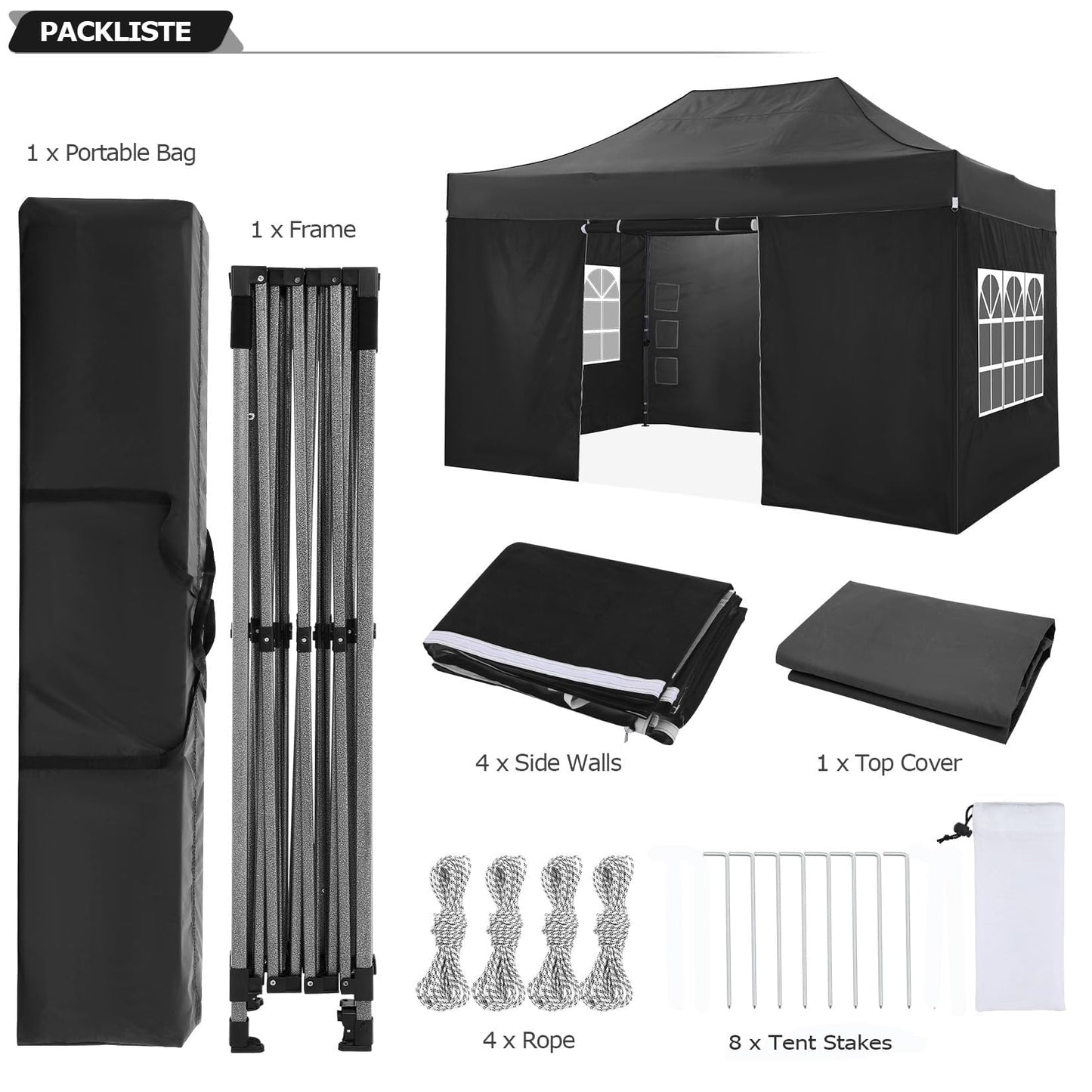 COBIZI 10x15 Pop up Canopy Tent 10x15 Canopy with 4 Sidewalls Waterproof Heavy Duty Commercial for Parties Outdoor Garden Gazebo Tent, Carry Bag(10x15ft, Black)