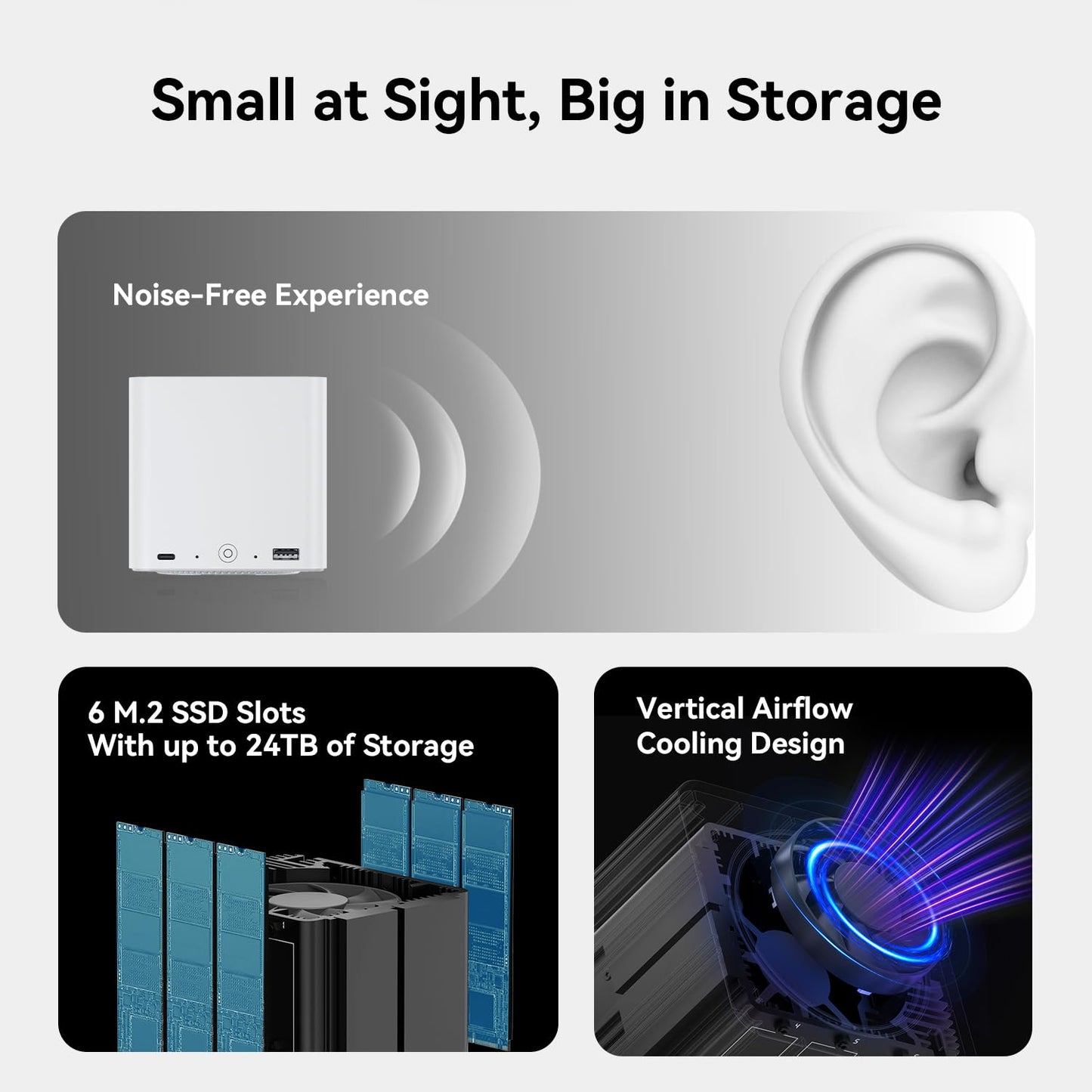Beelink ME Mini PC, Desktop NAS Intel N95 12G LPDDR5, 1TB M.2 PCIe 3.0x1 SSD, 6 x M.2 SSD Slots, Dual 2.5G LAN/File Server/NAS Storage/Network Attached Storage/Private Cloud/Network Storage