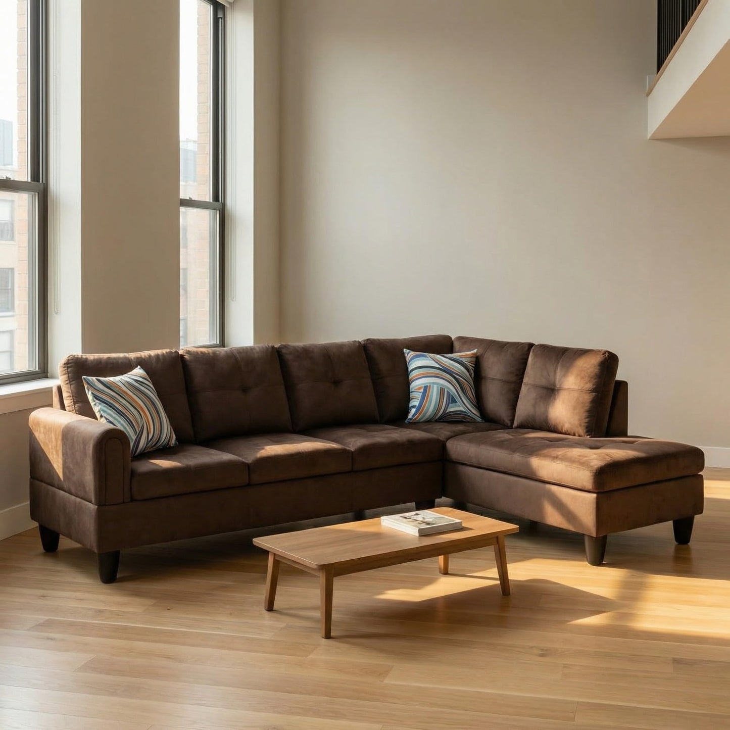 NicBex Comfy Couches for Living Room, 2-Piece 97" L-Shaped Sectional Couch with Movable Chaise, Modern Sofa Living Room Set for Apartment, Office & Bedroom, Dark Brown