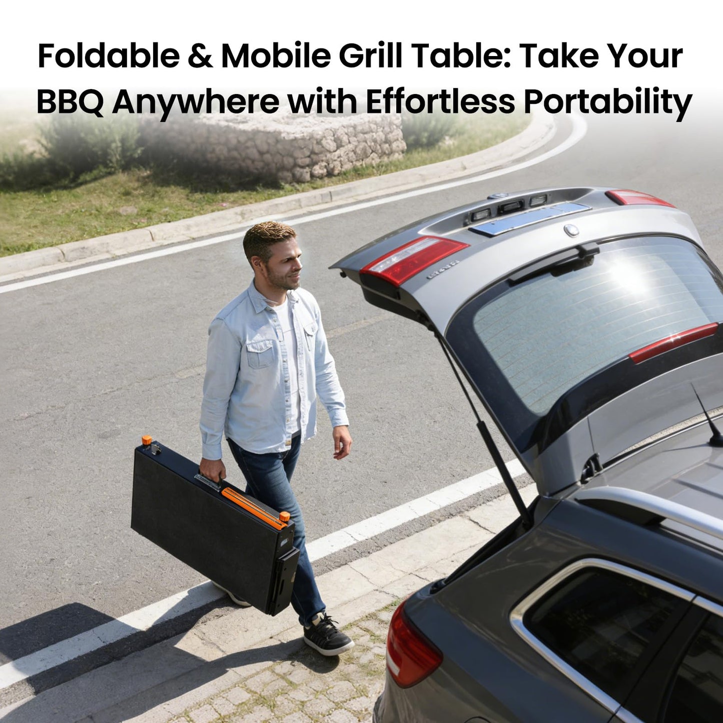 Folding Grill Table for Blackstone 17" & 22" Griddle, Portable Grill Cart with Wheels, 20-Second Tool-Free Setup, 450 lb Heavy Duty Outdoor Cooking Prep Station for Ninja Woodfire Grill & Pizza Oven