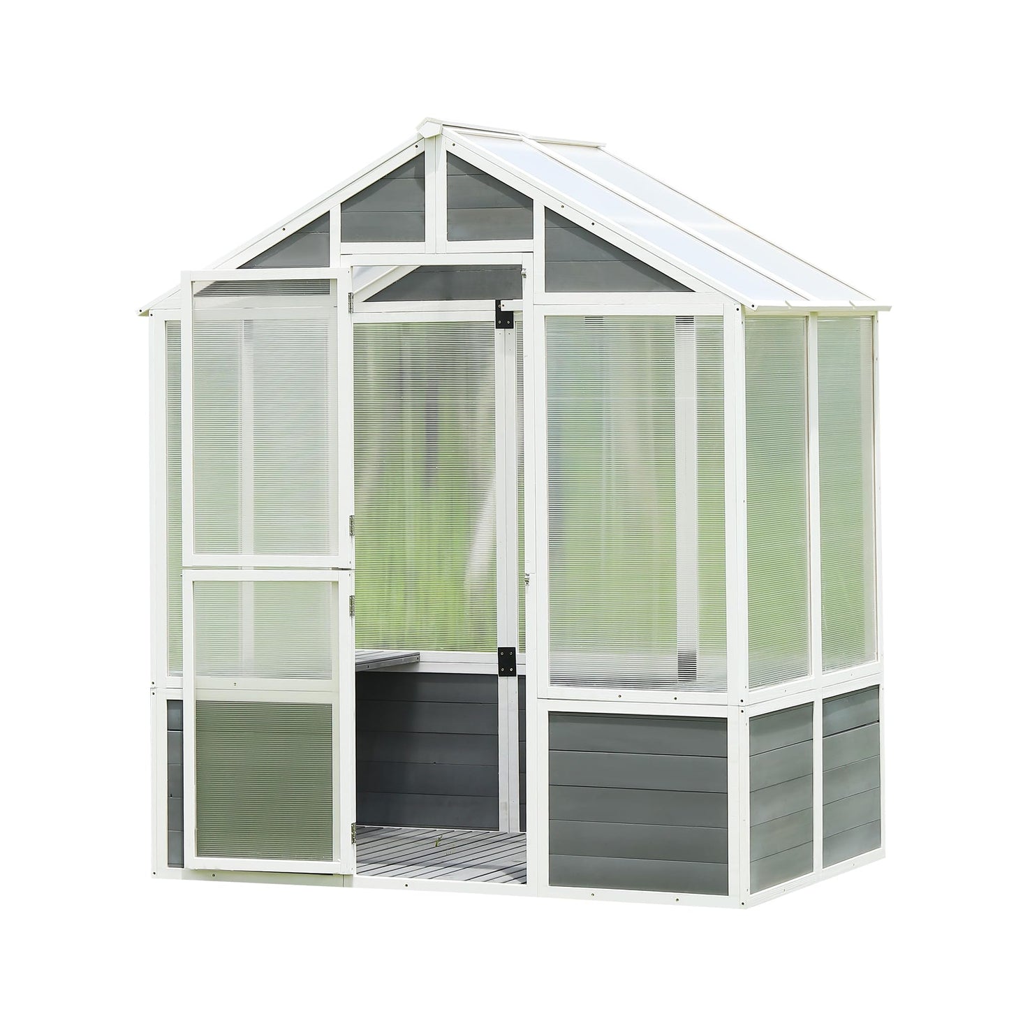 YOPTO Polycarbonate Greenhouse, Outdoor Walk-in Hobby Green House for Patio Backyard Lawn, Wooden Greenhouse Garden Shed for Plants, Grow House with Front Entry Door (76x48x86 in)