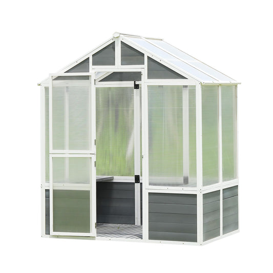 YOPTO Polycarbonate Greenhouse, Outdoor Walk-in Hobby Green House for Patio Backyard Lawn, Wooden Greenhouse Garden Shed for Plants, Grow House with Front Entry Door (76x48x86 in)
