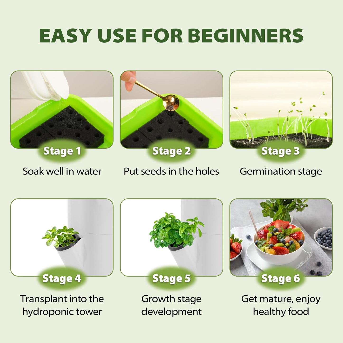 SPECILITE Hydroponics Growing System Kit with Full-Spectrum Grow Light, Movable Hydroponic Tower with 5 Tiers 20 Pods, Vertical Indoor Gardening System with Pump & Timer for Vegetables, Fruits, Herb