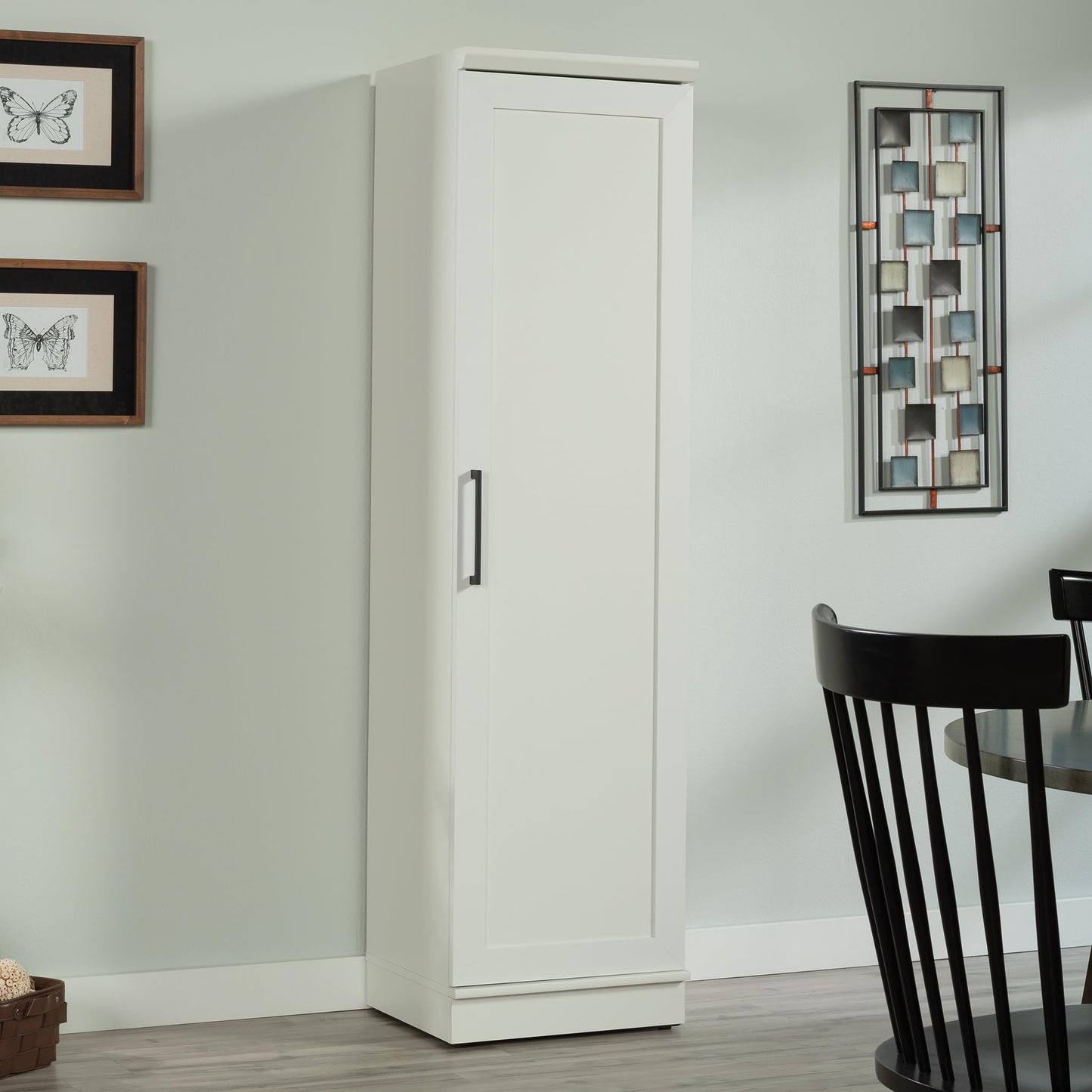 Sauder HomePlus Narrow Pantry Storage Cabinet Slim Single Door with Adjustable Shelves, Kitchen Storage Cabinet, in Soft White