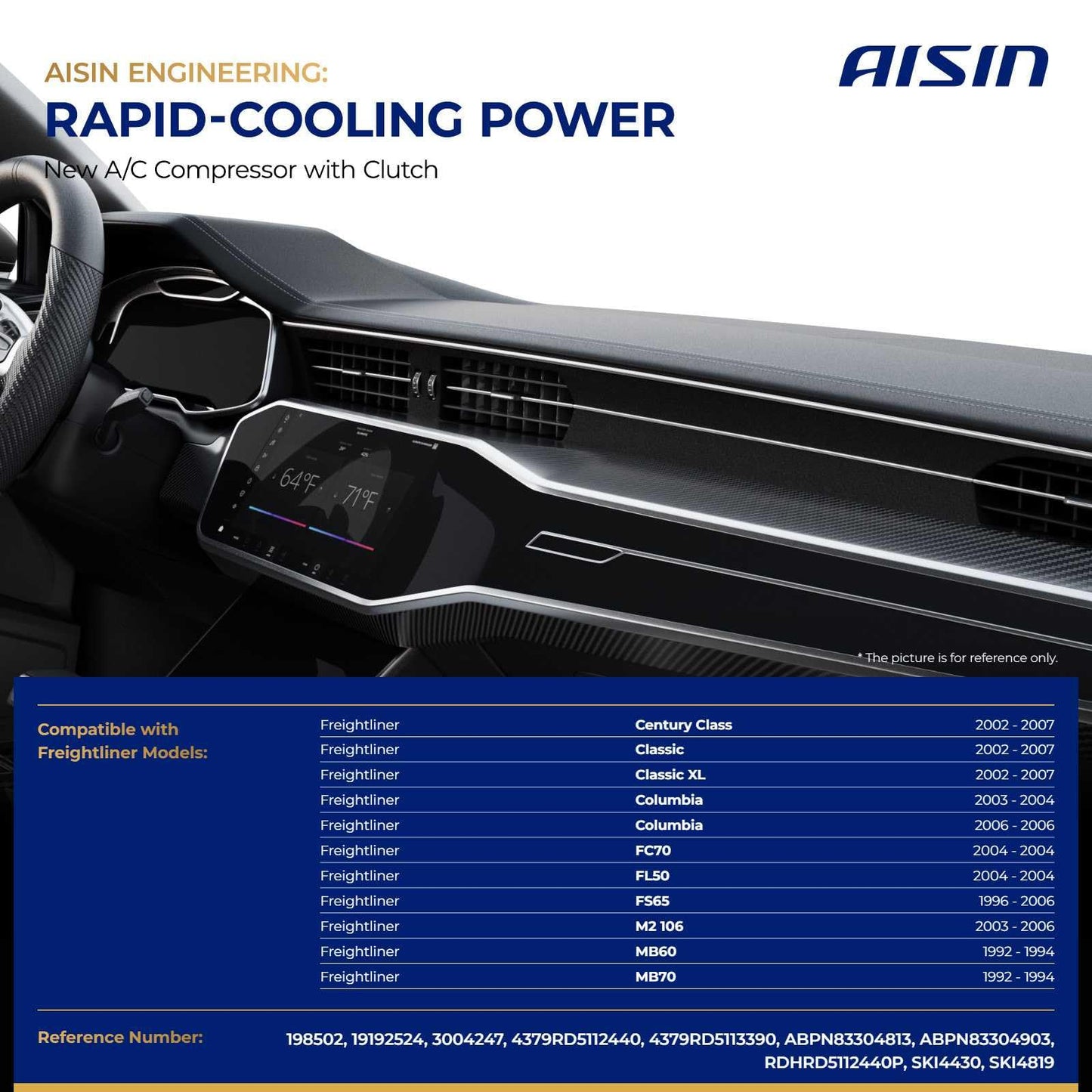 AISIN AFTERMARKET ACCAZ-00761 Air Conditioner AC Compressor - Compatible with Freightliner Classic XL 02-07, Century Class 02-07, FS65 96-06, M2 106 Columbia 03-06 - with 6-Pulley Groove, with Clutch