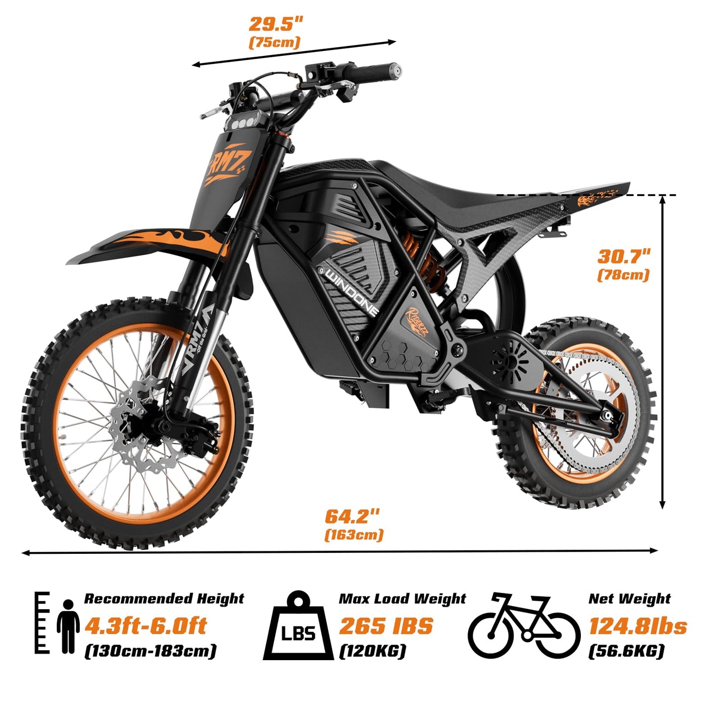 Windone RM7 Electric Dirt Bike for Teens Adults, 48V 22.5Ah Up to 37MPH & 45-Mile Electric Motorcycle, 2200W Ebike, 14"/12" Off-Road Tire E-Bike, Dual Hydraulic Brakes, Full Suspension, White