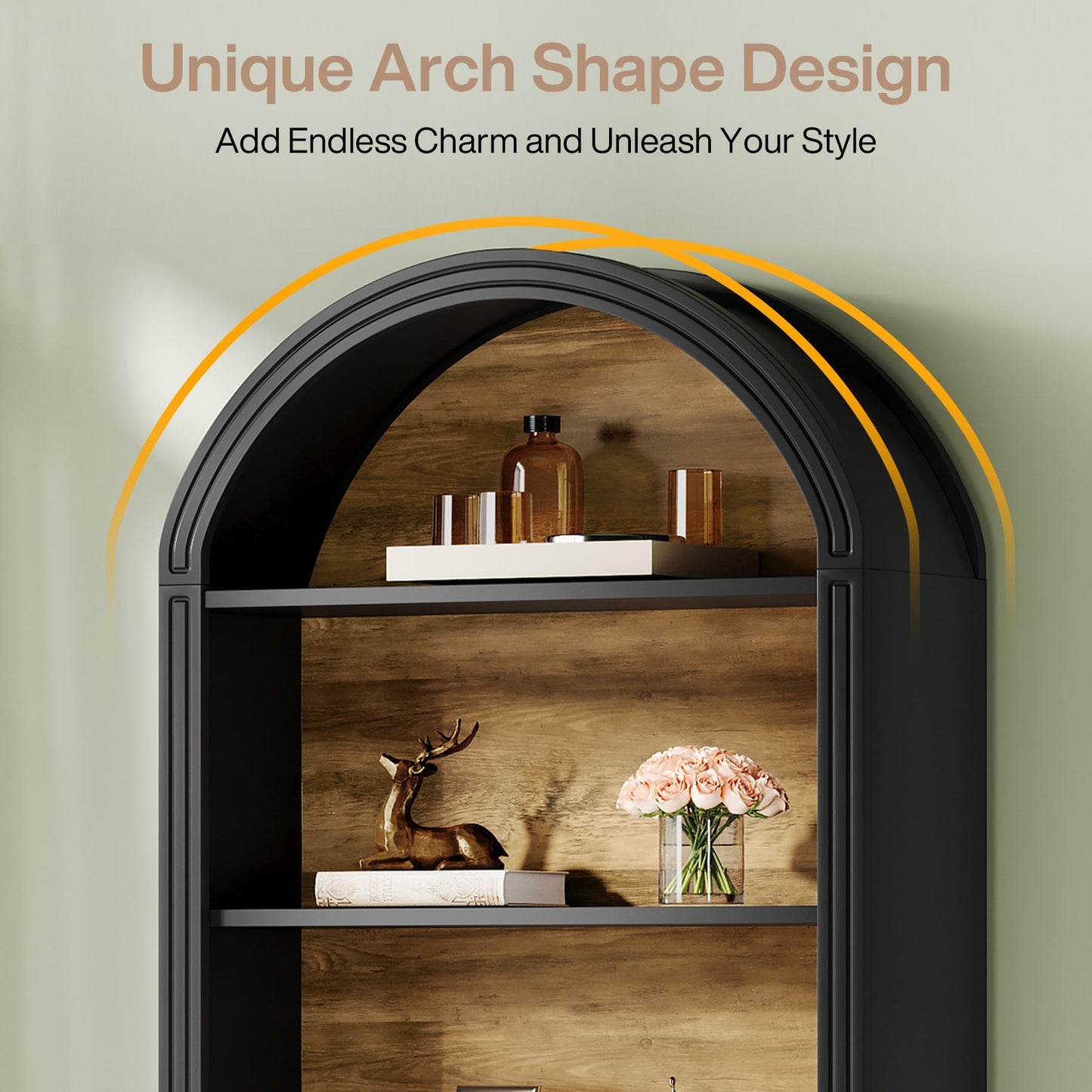 Tribesigns 6-Tier Black Arched Bookshelf, 77.16" Tall Arched Bookcase with Storage Shelves, Floor Standing Open Display Shelving Unit for Living Room, Bedroom, Home Office