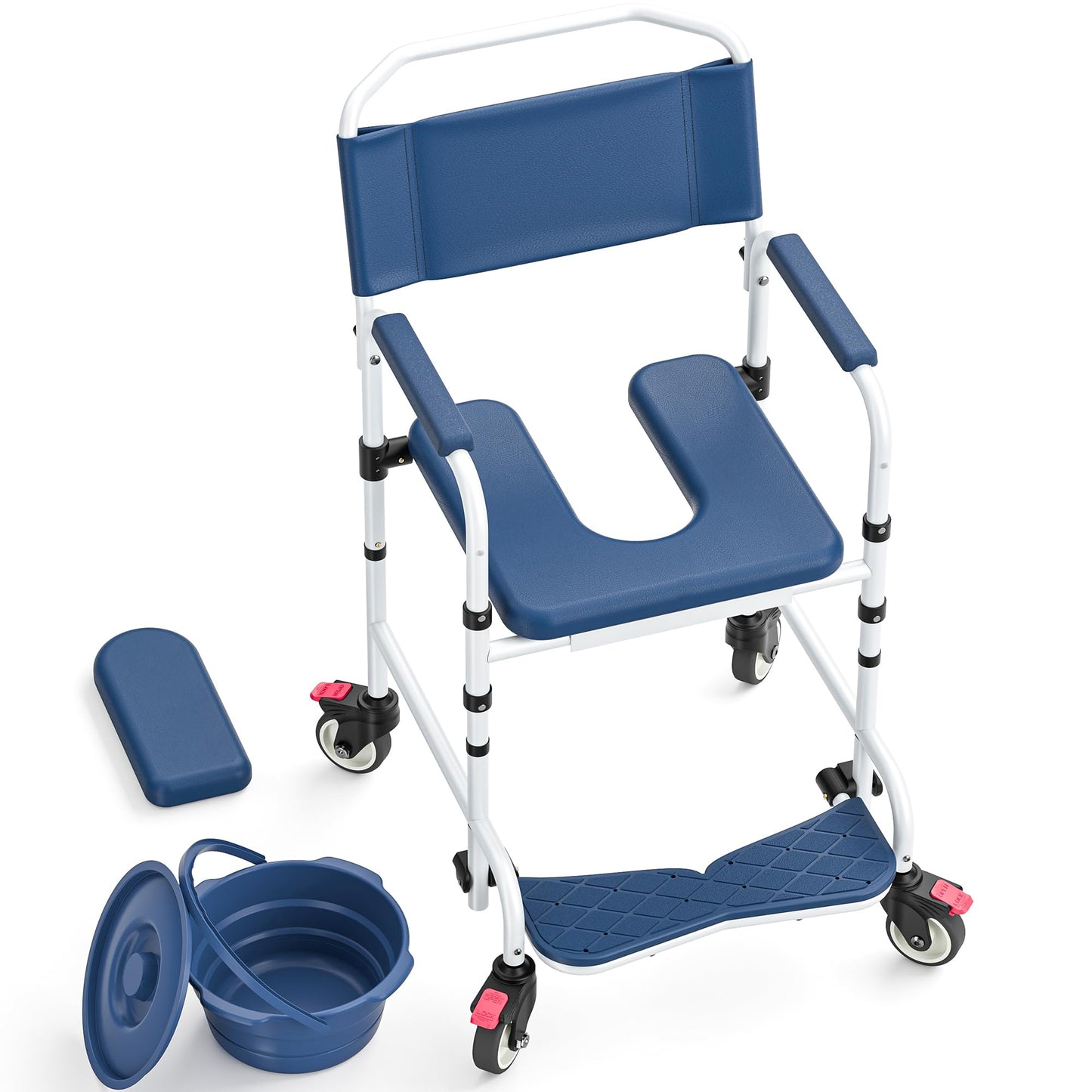 Shower Chair with Wheels, Two Modes Commode Chair for Elderly and Disabled
