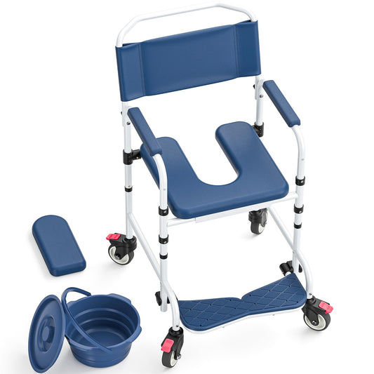 Shower Chair with Wheels, Two Modes Commode Chair for Elderly and Disabled