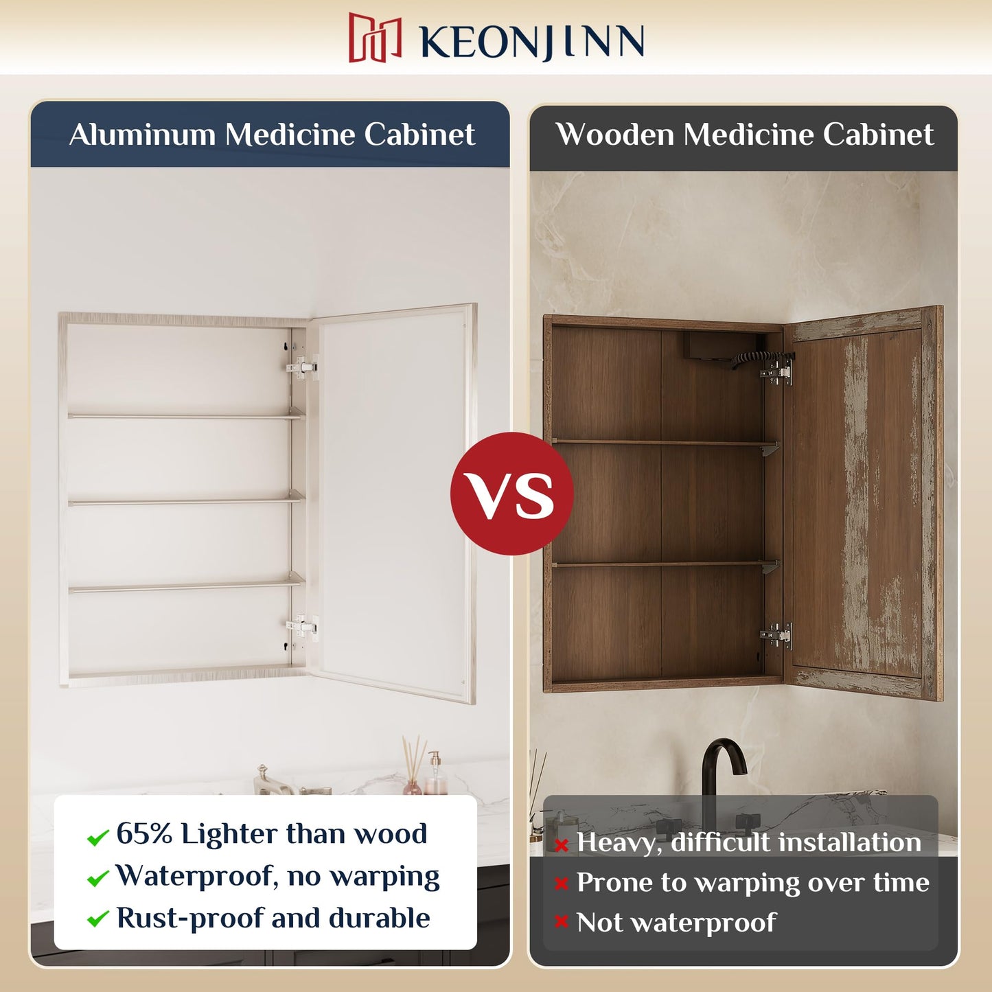 Keonjinn Medicine Cabinet Mirror 30" x 26", Brushed Nickel Bathroom Mirror with Storage, Assembly Needed