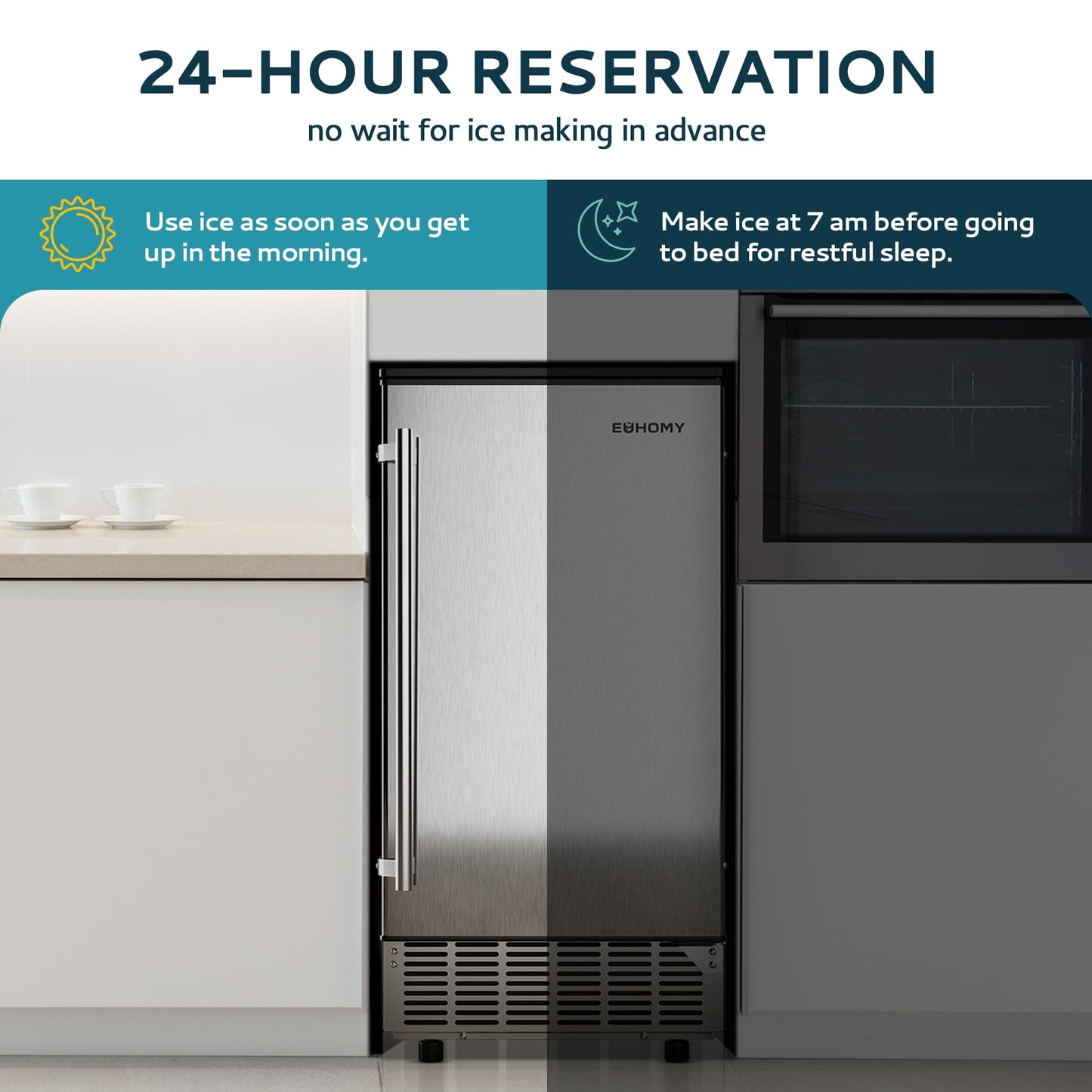 Commercial Ice Maker Machine 85Lbs/Day, 24Lbs Storage, Built-in Undercounter Ice Maker with Auto-Cleaning & Timer, Freestanding Stainless Steel Ice Machine, Ideal for Home Office Restaurant Bar