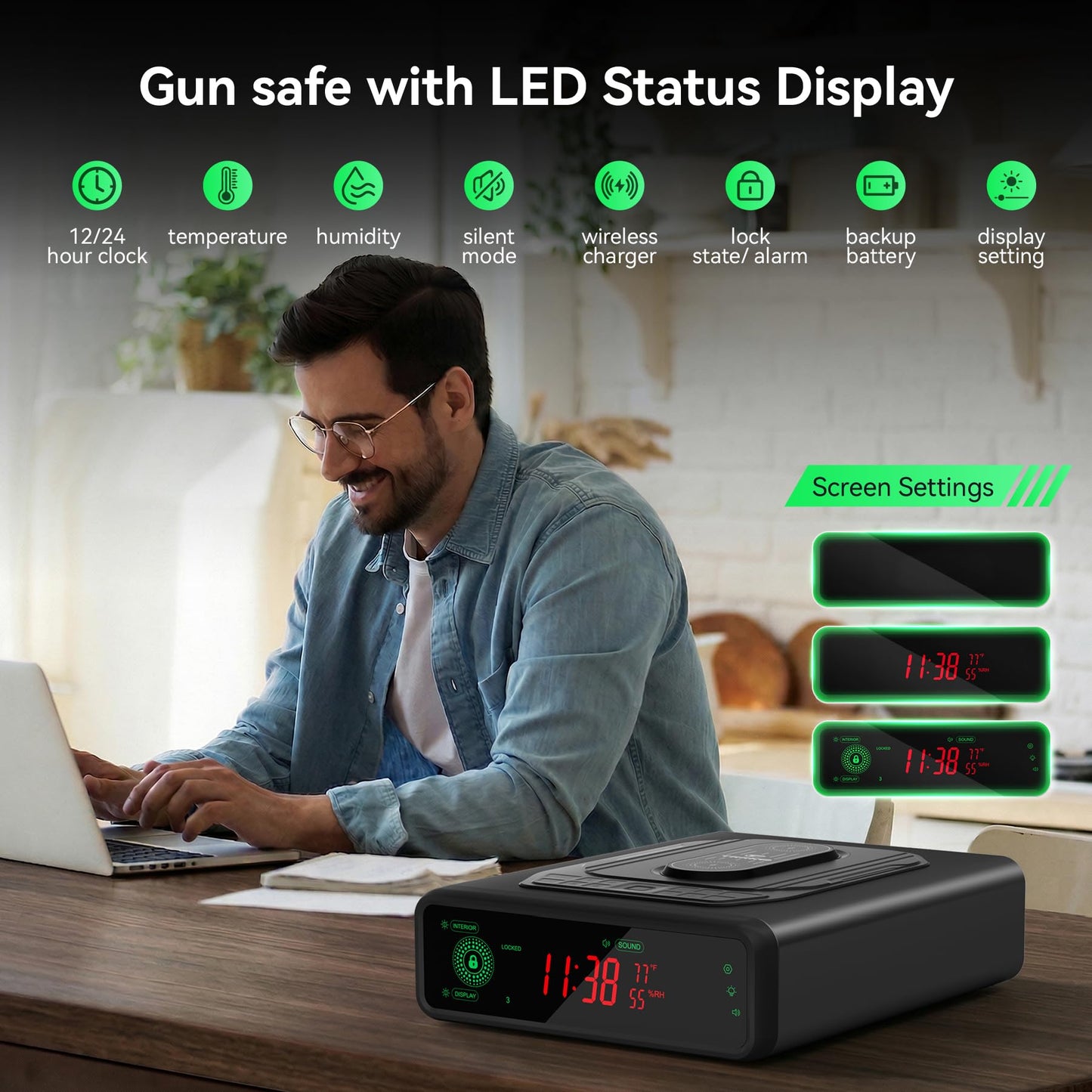 TRRKO Biometric Gun Safe for Handgun, 0.3s Auto-Open,Silent,Wireless Charging, 3-Way Unlock Fingerprint Pistol Safe, Fits 2 Full Size Pistols – Smart Handgun Safe for Nightstand/Bedside/Home/Office