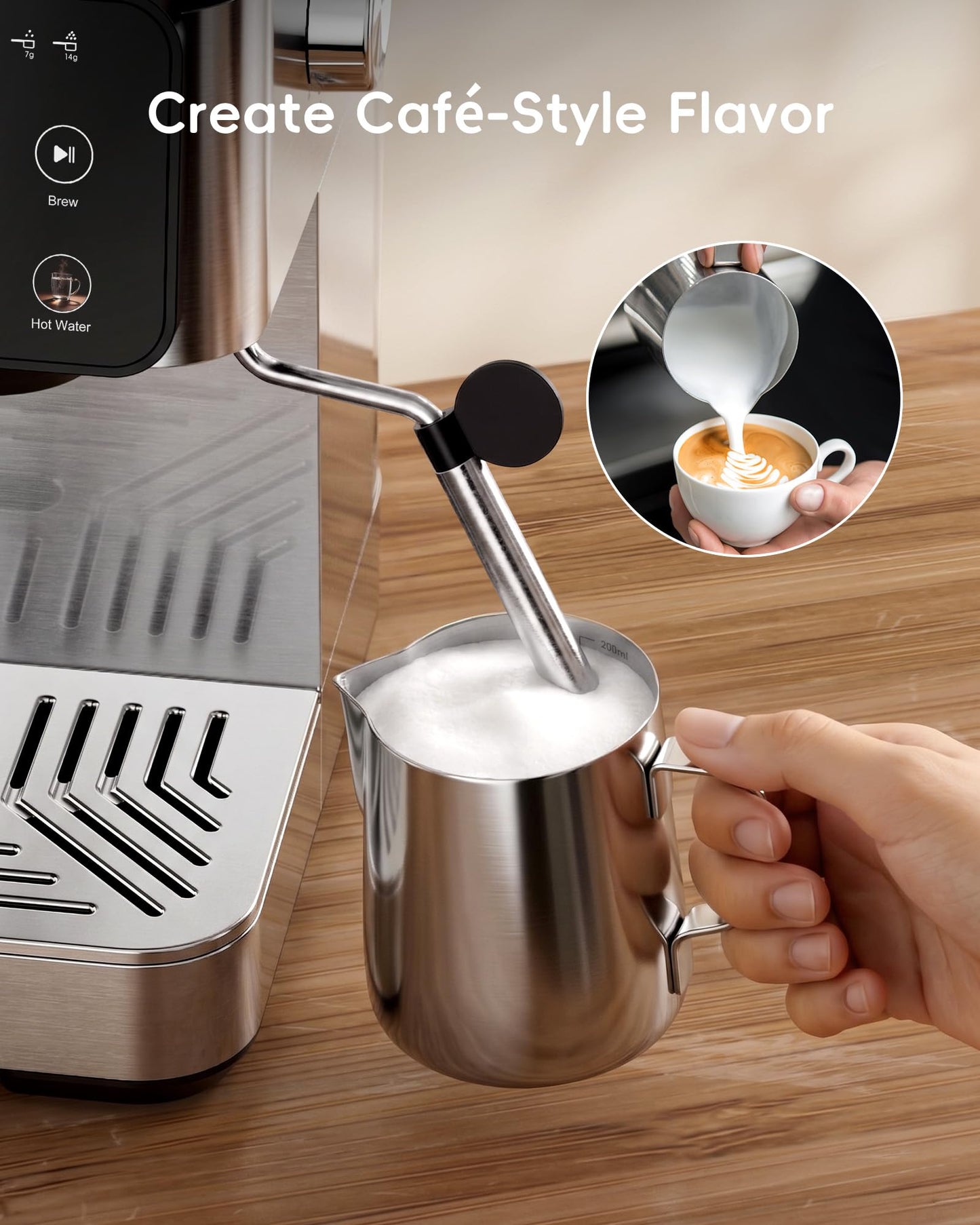 ecozy Espresso Machine & Coffee Maker Combo with Milk Frother, Guided Touchscreen Brewing, Create Café-Style Lattes, Cappuccinos & Americanos at Home, Smart Touchscreen, Stainless Steel