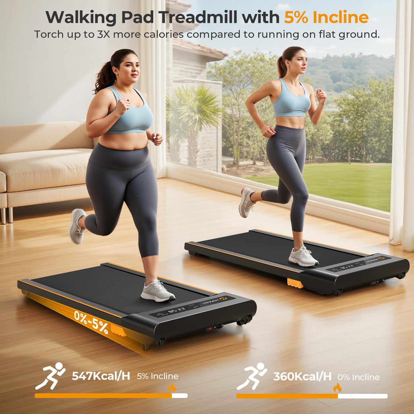 HiFast Walking Pad with Incline, Under Desk Treadmill for Home, 2.5 HP Portable Treadmills with Incline, Compact Treadmill Small Running Pad with LED Display, Remote Control