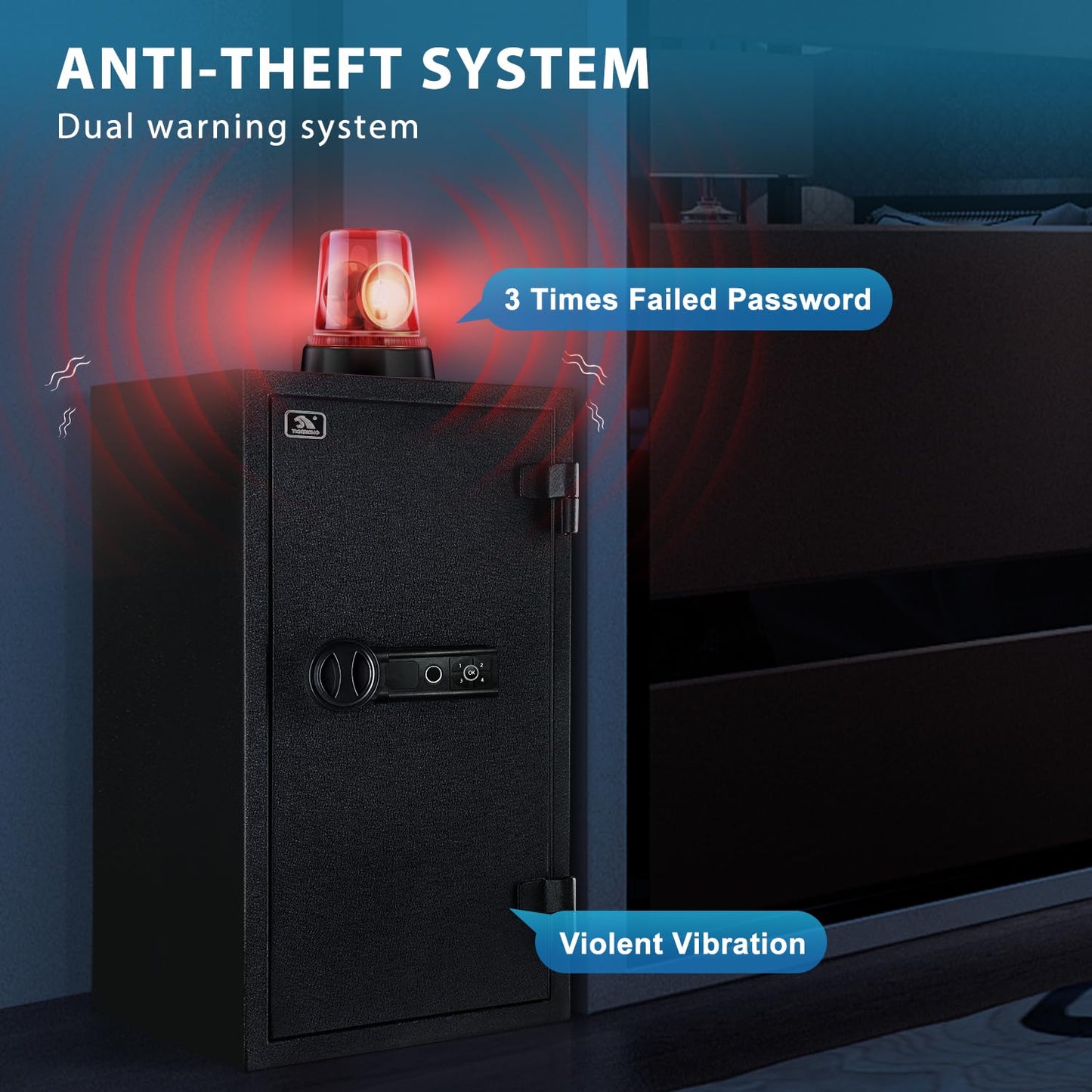 TIGERKING Biometric Fireproof Safe for Home Office, 3.47 Cu Ft Fingerprint Safe with 30-Min Fire Protection, 81.9 lb Steel Security Safe with Digital Keypad, Alarm and Removable Shelves
