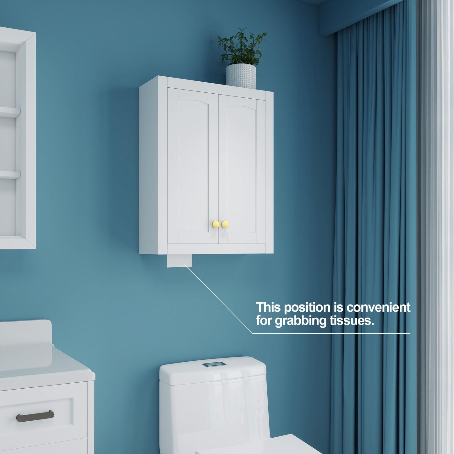 Over The Toilet Cabinet, Bathroom Storage Cabinet with Bottom Tissue Dispenser, 22"x28" Bathroom Wall Cabinet with Adjustable Shelves & Soft Close Doors, Above Toilet Cabinet with Gold Handles, White