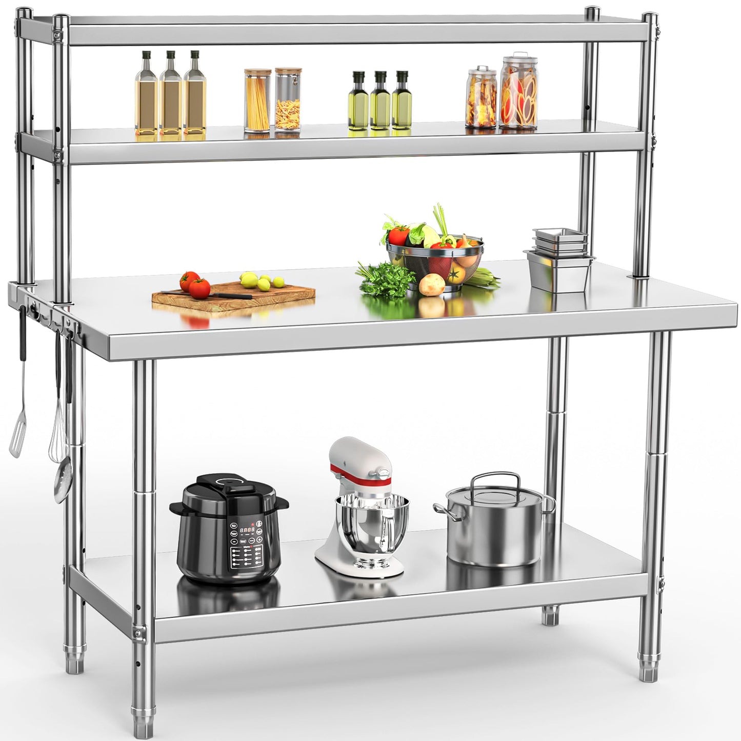 YITAHOME 48" X 24" Stainless Steel Table with 48" X 12" Overshelves