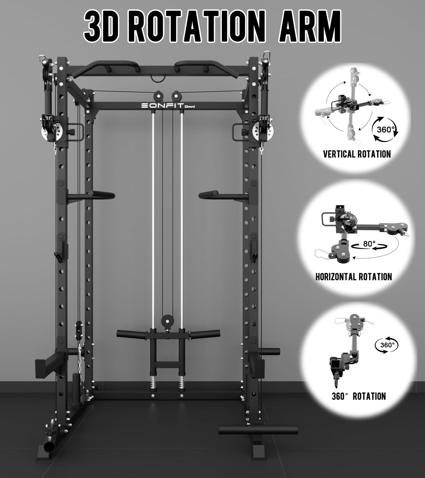 Eonfit E2 Power Cage - Multi-Functional Power Rack for Home Gym. 1500lb Squat Rack for Home Gym. Pulley System for Cable Crossover & LAT Pulldown (Black, PRO)