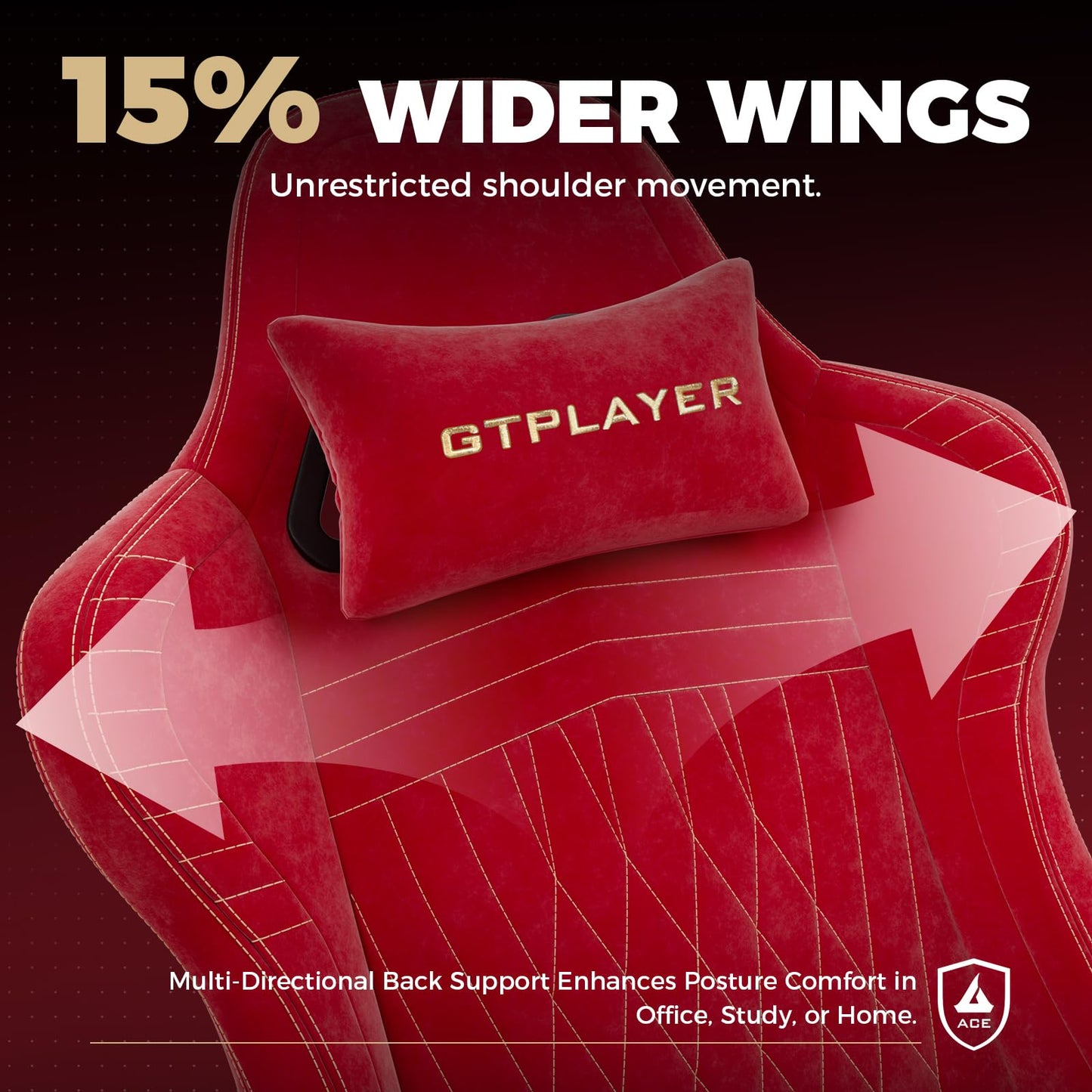 GTPLAYER ACE-PRO Music Gaming Chairs – Built-in Speakers, App Support & Bluetooth Control, Computer Game Chairs with Footrest for Adults, Ergonomic, Reclining, Linkage Armrest, Cherry Red 【Velvet】