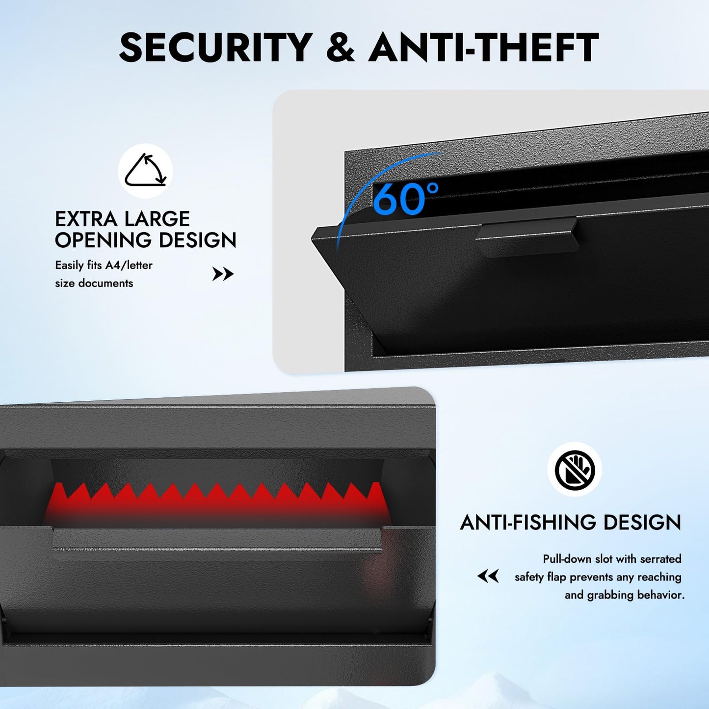 Drop Safe for Business, 9.5 Cuft Double Door Depository Safe with Drop Slot, Heavy Duty 14-Gauge Steel Money Safe with Digital Keypad, Anti-Fishing & Alarm & Fireproof Bag for Home Office Restaurant