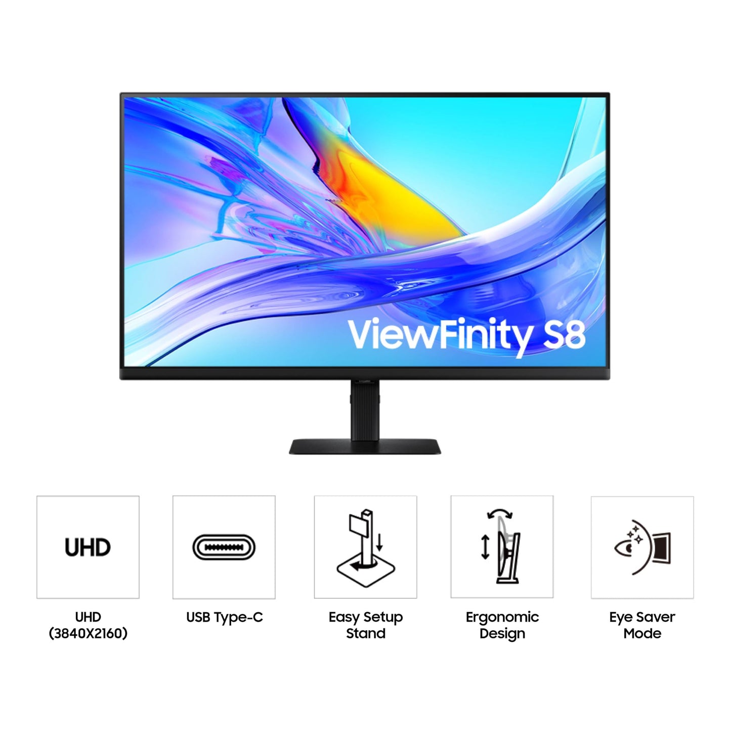 Samsung 32” ViewFinity S8 (S80UD) 4K UHD IPS HDR10 High Resolution Monitor, USB-C, Height Adjustable Ergonomic Stand, Built-in KVM Switch, Intelligent Eye Care, LS32D800UBNXGO, 2025