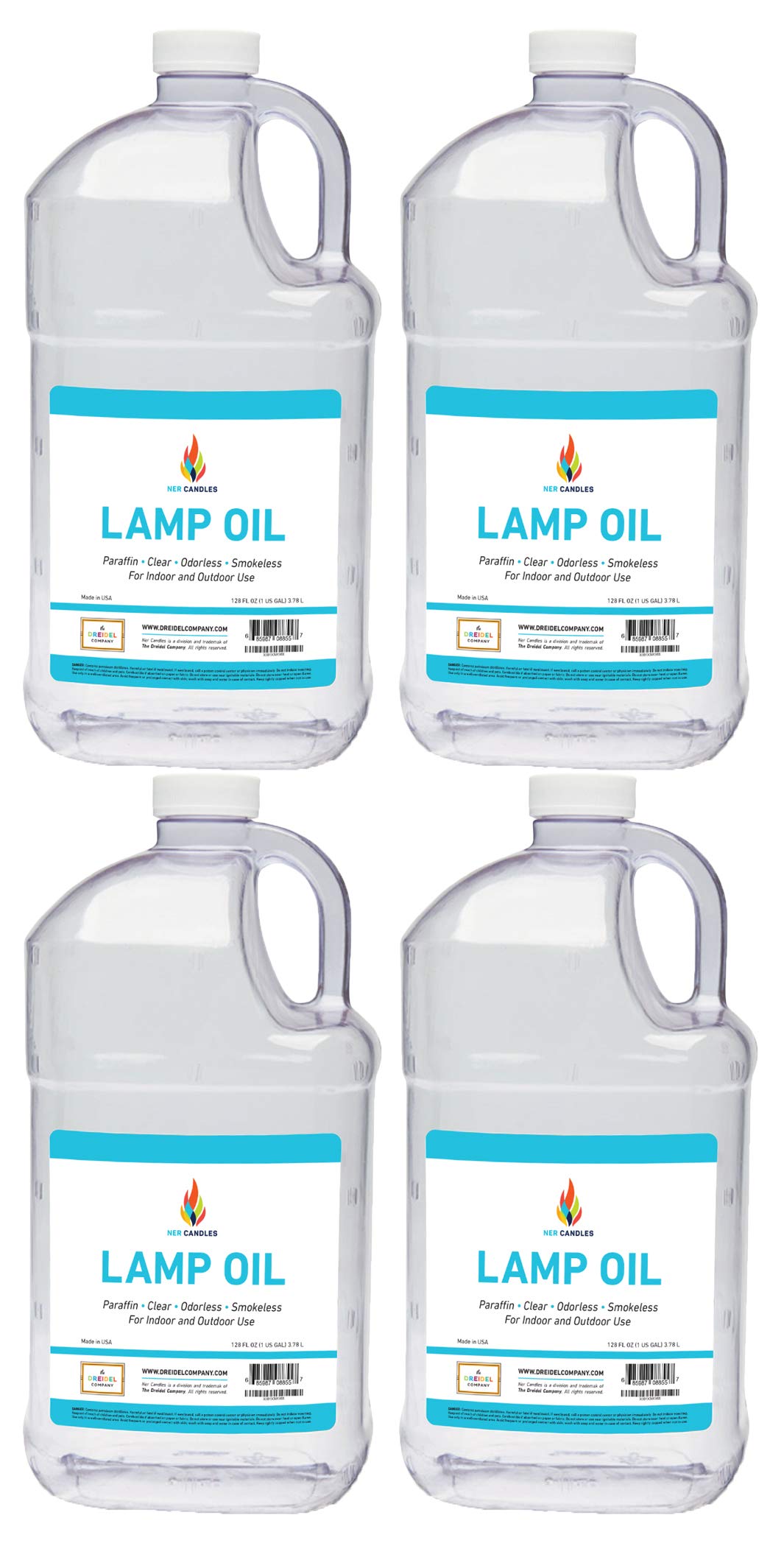 The Dreidel Company Liquid Paraffin Lamp Oil - Smokeless, Odorless Fuel - 1 Gallon - Clear - 4-Pack