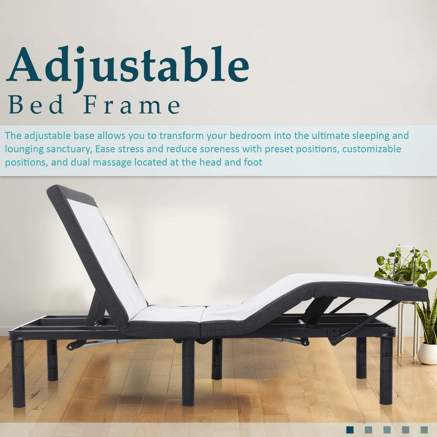 Nutan, 15" Split Adjustable Bed Frame Base with Mattress 3 Programmable Positions, Head and Foot Incline, Massage System, and LED Ambient Lighting, Made for All Types of Mattresses, California King