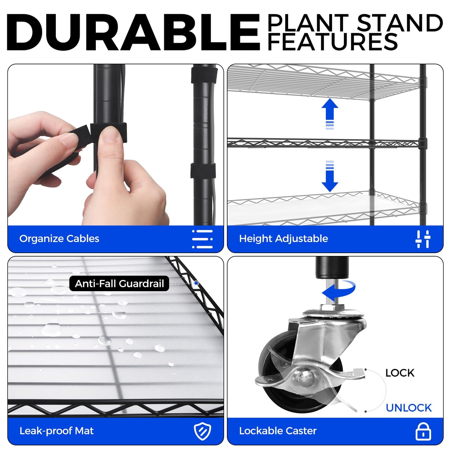 CX1 Plant Stand with Grow Lights for Indoor Plants, 5-Tier Large Tall Metal Plant Shelf with 1.6FT 160W Full Spectrum Plant Lights for Indoor Growing, 47x13.8x70.9IN