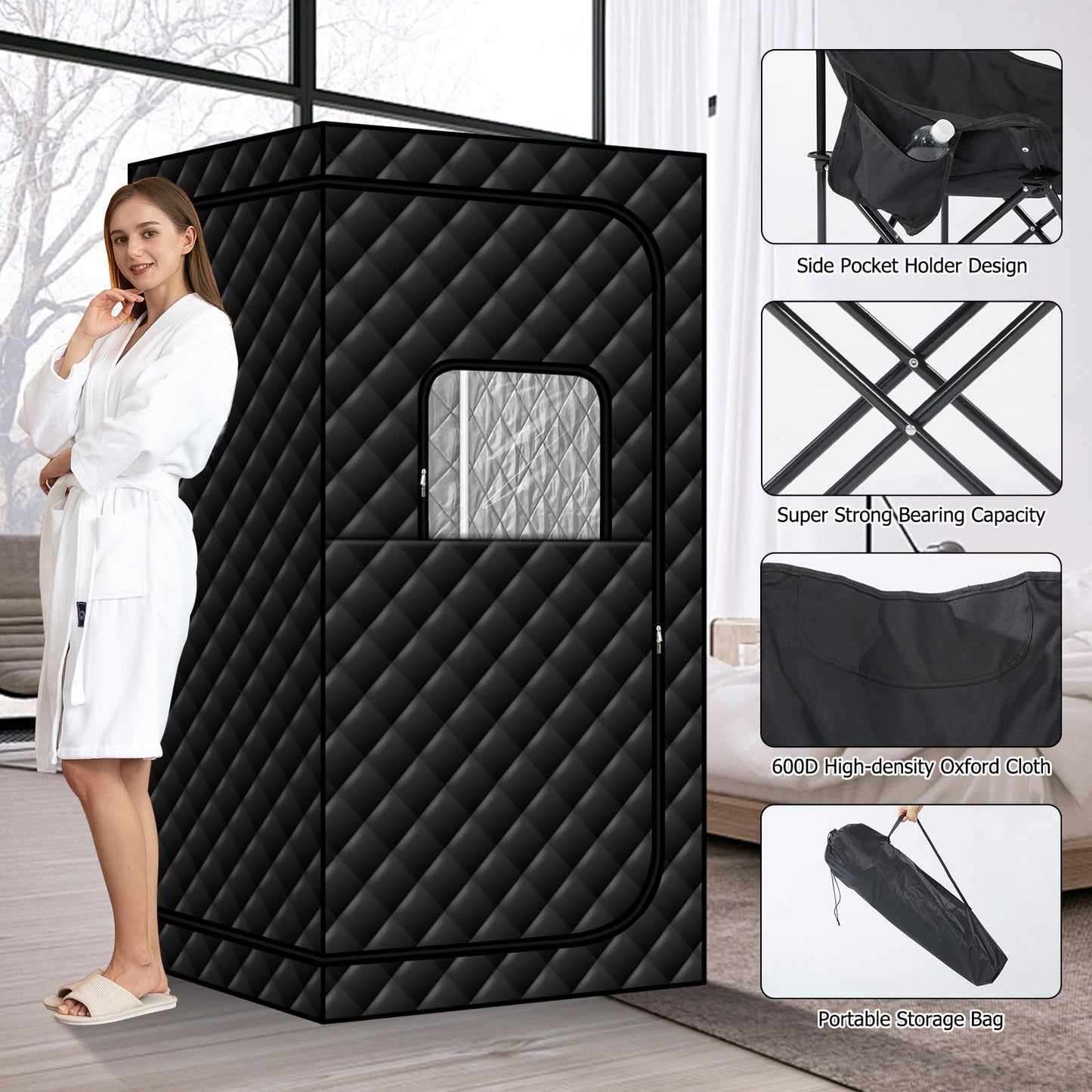 amocane Portable Infrared Sauna with 600nm Red Light, Personal Sauna Spa with Remote Control and Large Foldable Chair, Full Size Dry Heated Home Saunas Tent for Detoxation & Relaxation