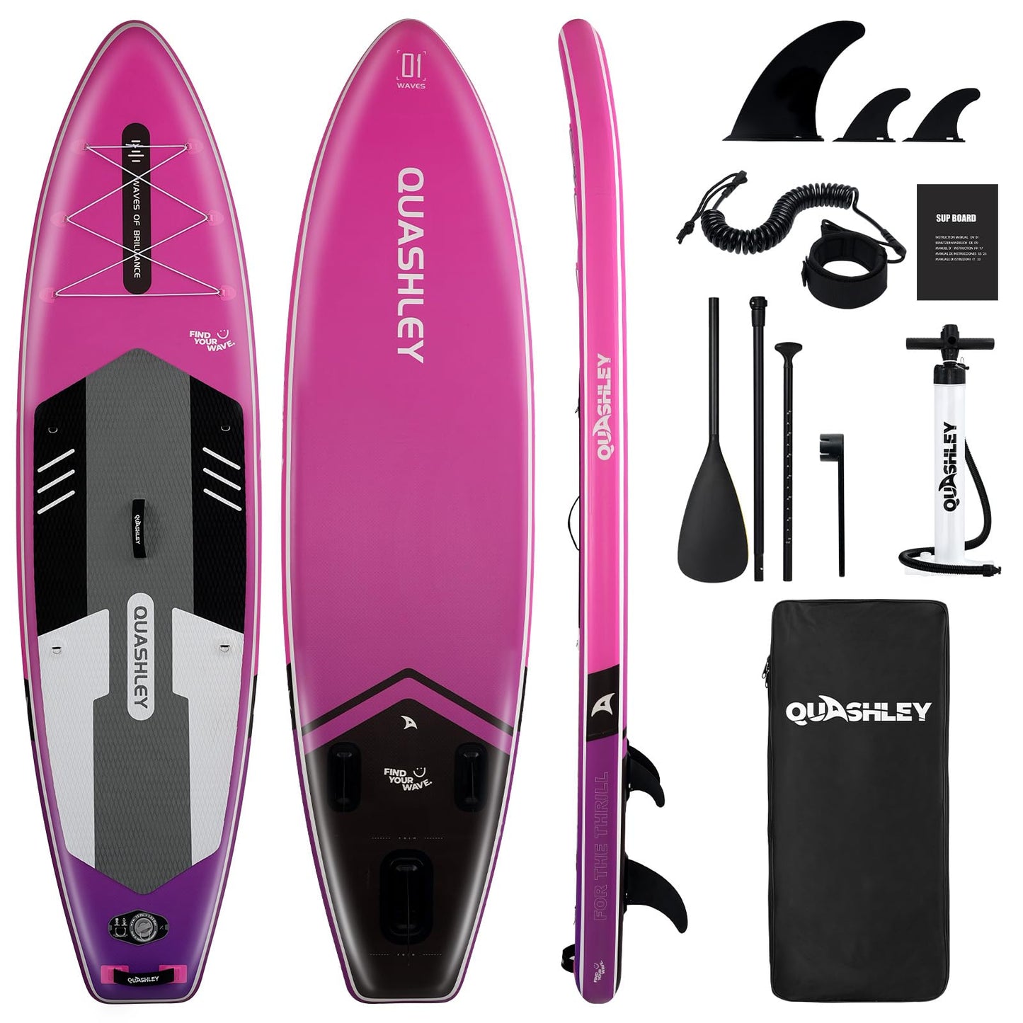 Quashley Inflatable Stand Up Paddle Board - All-Round SUP for Yoga,Fishing,Touring | Portable,Stable,Lightweight with Non-Slip Deck & Paddle for Beginners & Family Fun Fade Purple