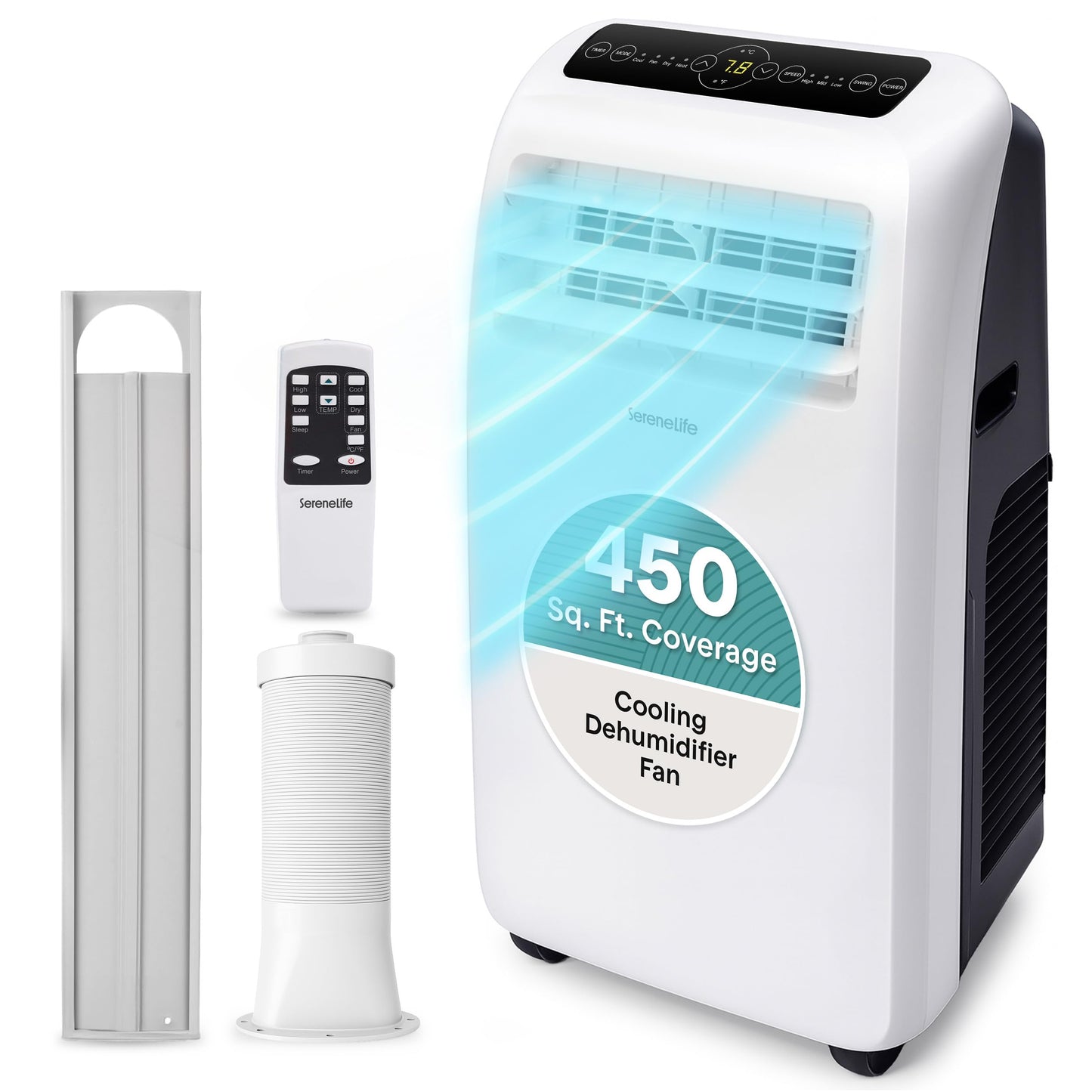 SereneLife Small Air Conditioner Portable 12,000 BTU with Built-in Dehumidifier - Portable AC Unit for Rooms up to 550 sq ft - Remote Control, Window Mount Exhaust Kit