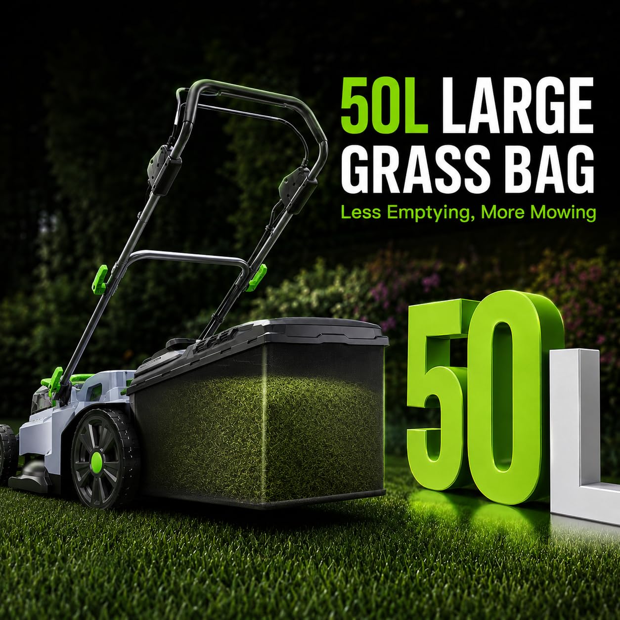 40V Cordless Lawn Mower, 17-Inch Walk Behind Lawnmower with 2 x 20V 4.0Ah Battery, Brushless Motor, 6 Cutting Heights, 50L Grass Bag, for Garden/Patio/Yard/Lawn