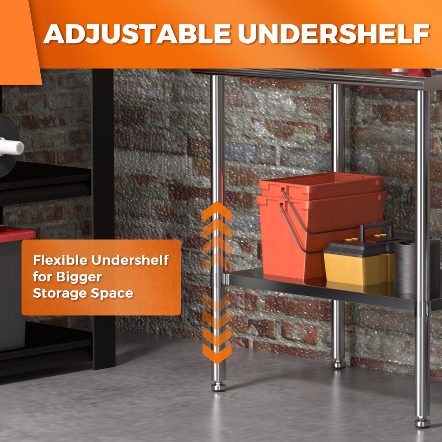 HOCCOT All Stainless Steel Work Table Heavy Duty Prep Table 30x48 Inch with Stainless Steel Undershelf Backsplash Replaceable Feet(Without Caster) Commercial Workstation for Restaurant Kitchen Outdoor