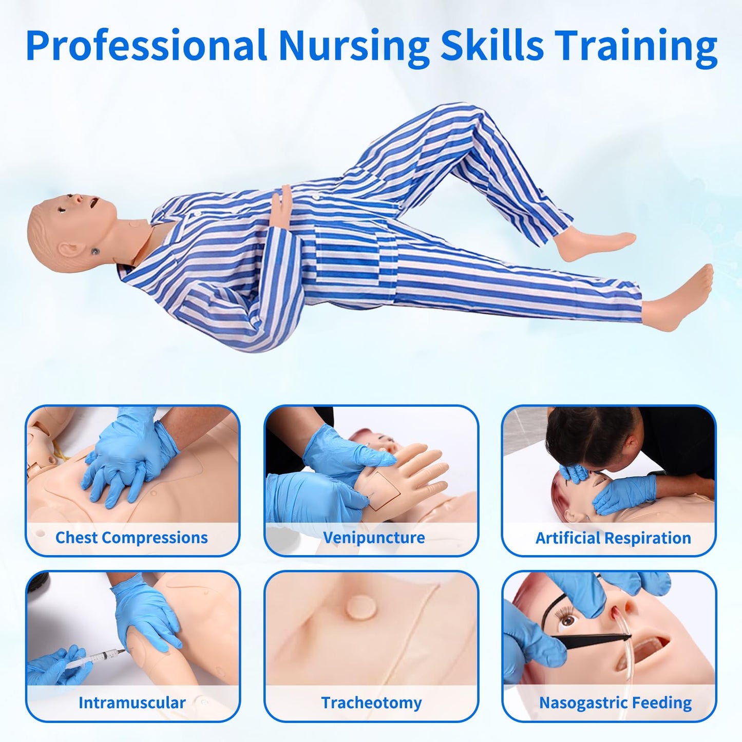 Patient Care Medical Manikin – 5.2ft Full-Body Medical Mannequin for Training Nursing Patient Care Manikin – Includes Hospital Gown, 3 Muscle Modules – Ideal for Nurse & EMT Training(Male)